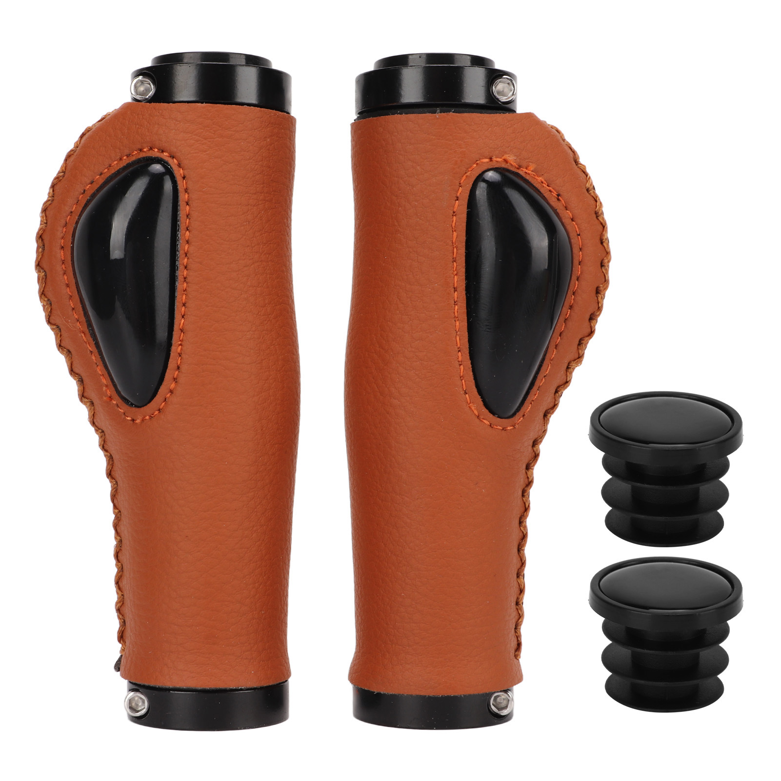 Kunstleder-fahrradgriffe Mit Stoßdämpfenden Flüssigsilikon-pads, Braunes Fahrradzubehör.
