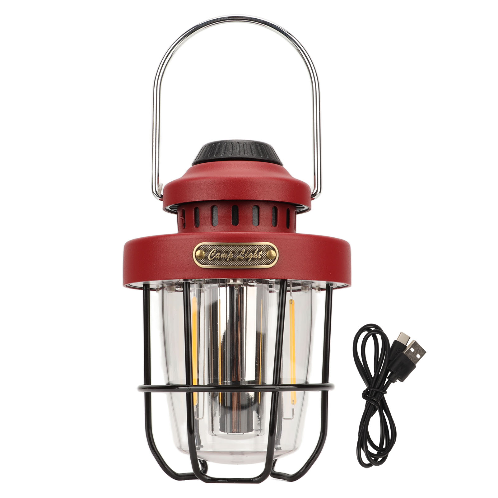 Tragbare, Multifunktionale, Wiederaufladbare Retro-led-campinglampe Für Zelte – Dunkelrot