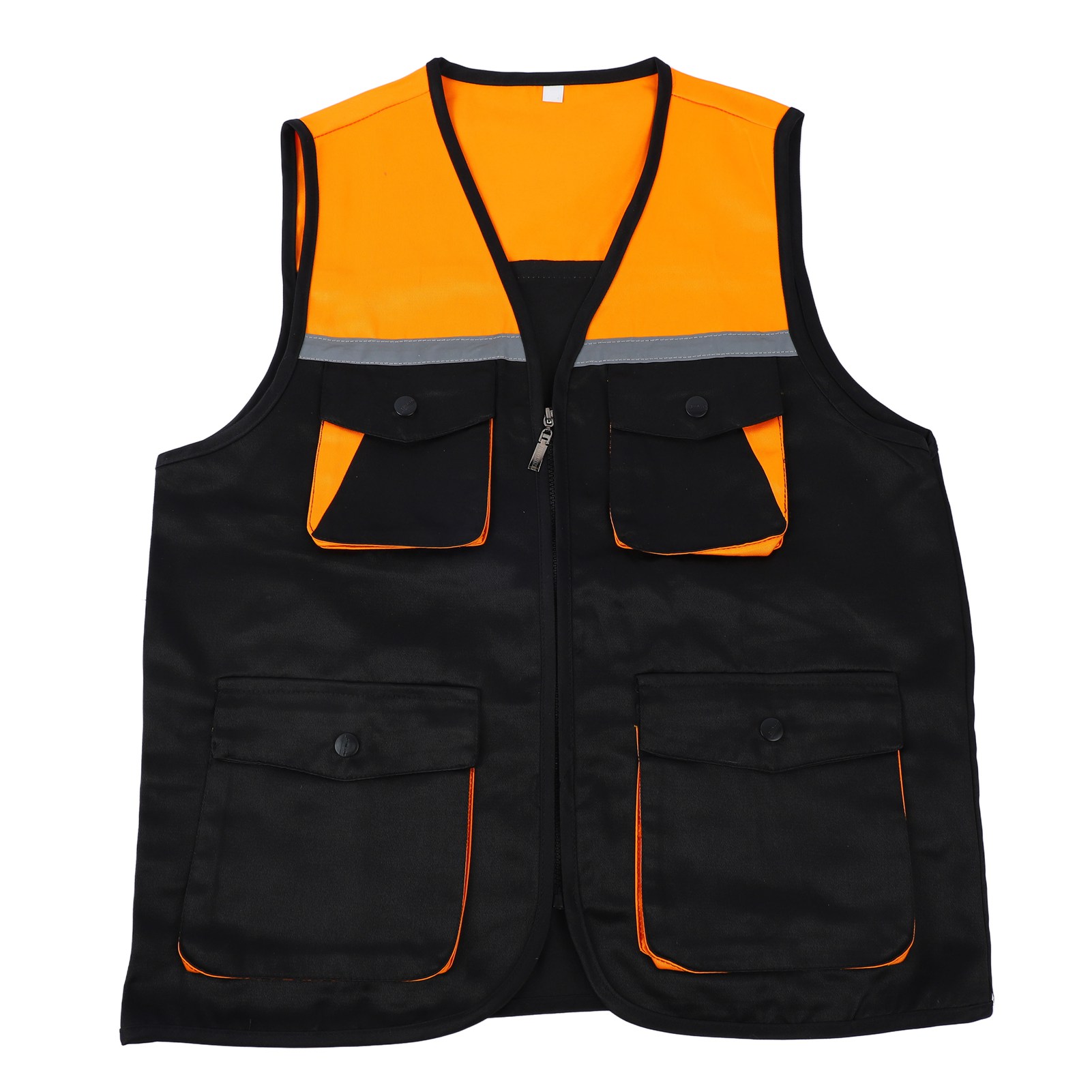 Hochsichtbare Sicherheitsweste Mit Reflektorstreifen, Reißverschluss Und 4 Taschen – Schwarz Und Gelb – Größe Xxl