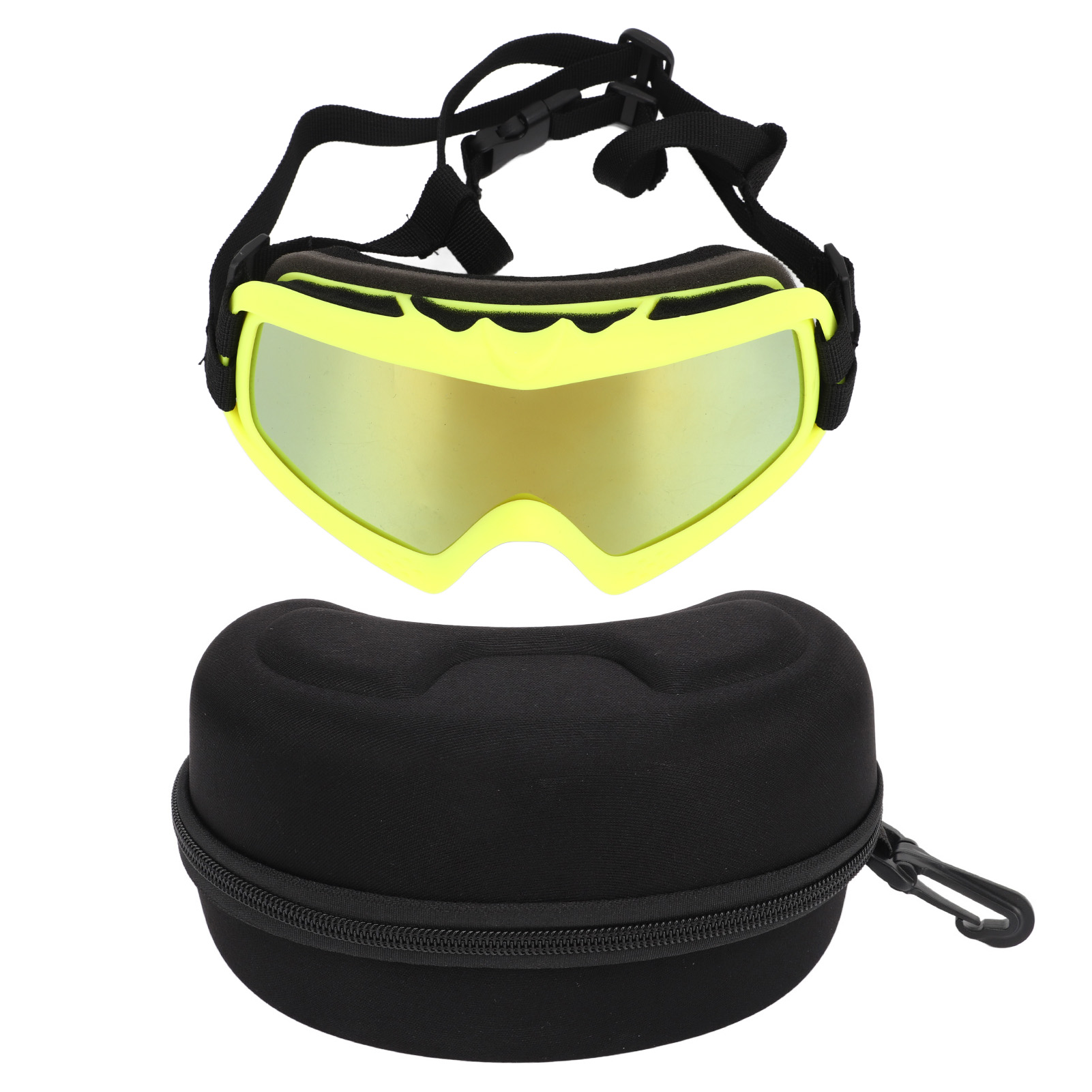 Uv-schutzbrille Für Große Hunde, Wind- Und Staubdicht, Mit Verstellbarem Riemen Und Roten Gläsern Auf Gelbem Rahmen.