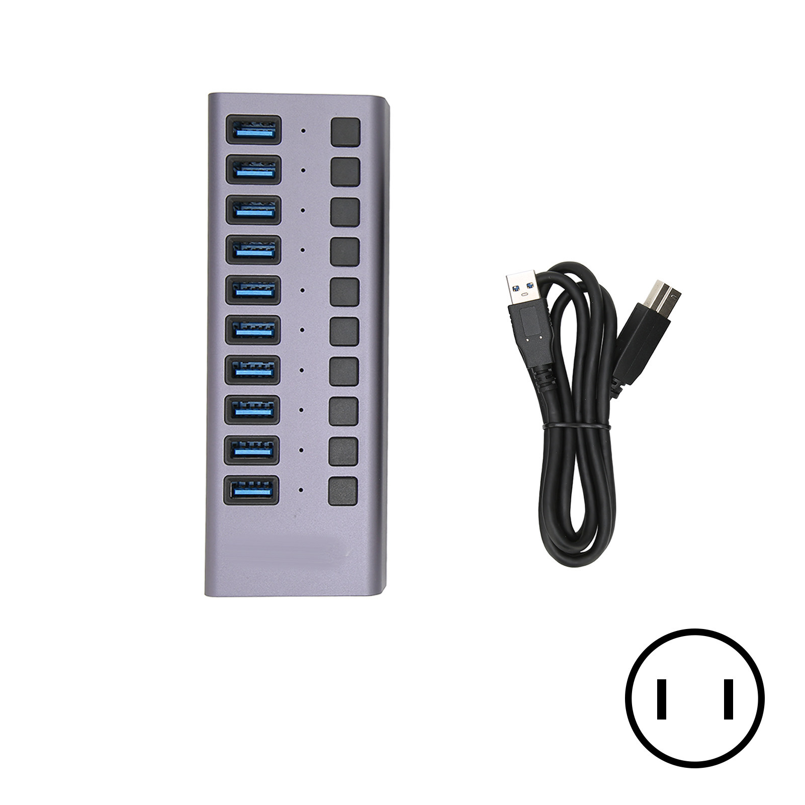 10-port-usb-3.0-hub, Separater Schalter, Schnelle Datenübertragung, Hochleistungsnetzteil, Dockingstation, Grau