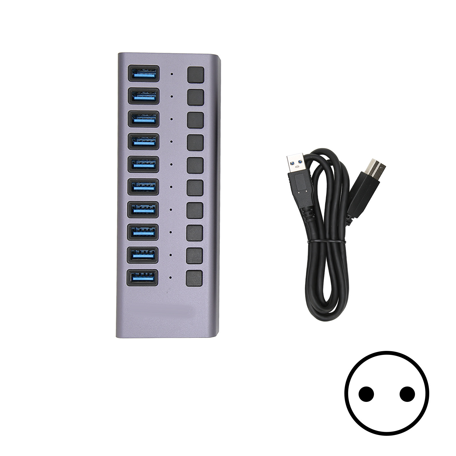 10-port Usb 3.0 Hub, Grau, Eu-stecker – Schnelle Übertragung, Separater Schalter, Hochleistungsnetzteil, Usb-dockingstation
