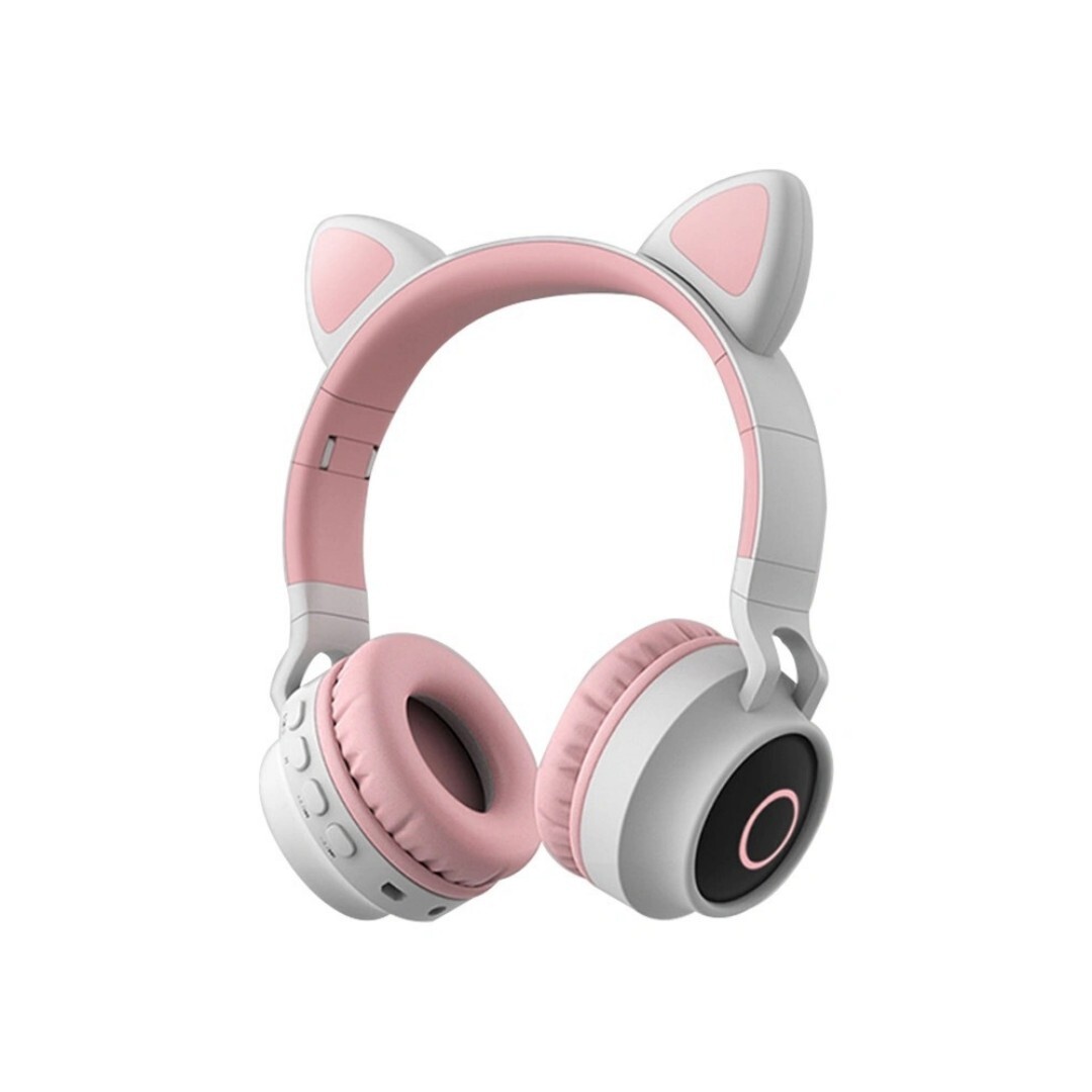 Bluetooth-kopfhörer Mit Katzenohren Und Verlängerter Akkulaufzeit, Kabellose Ohrhörer Für Mädchen (rosa-grau)