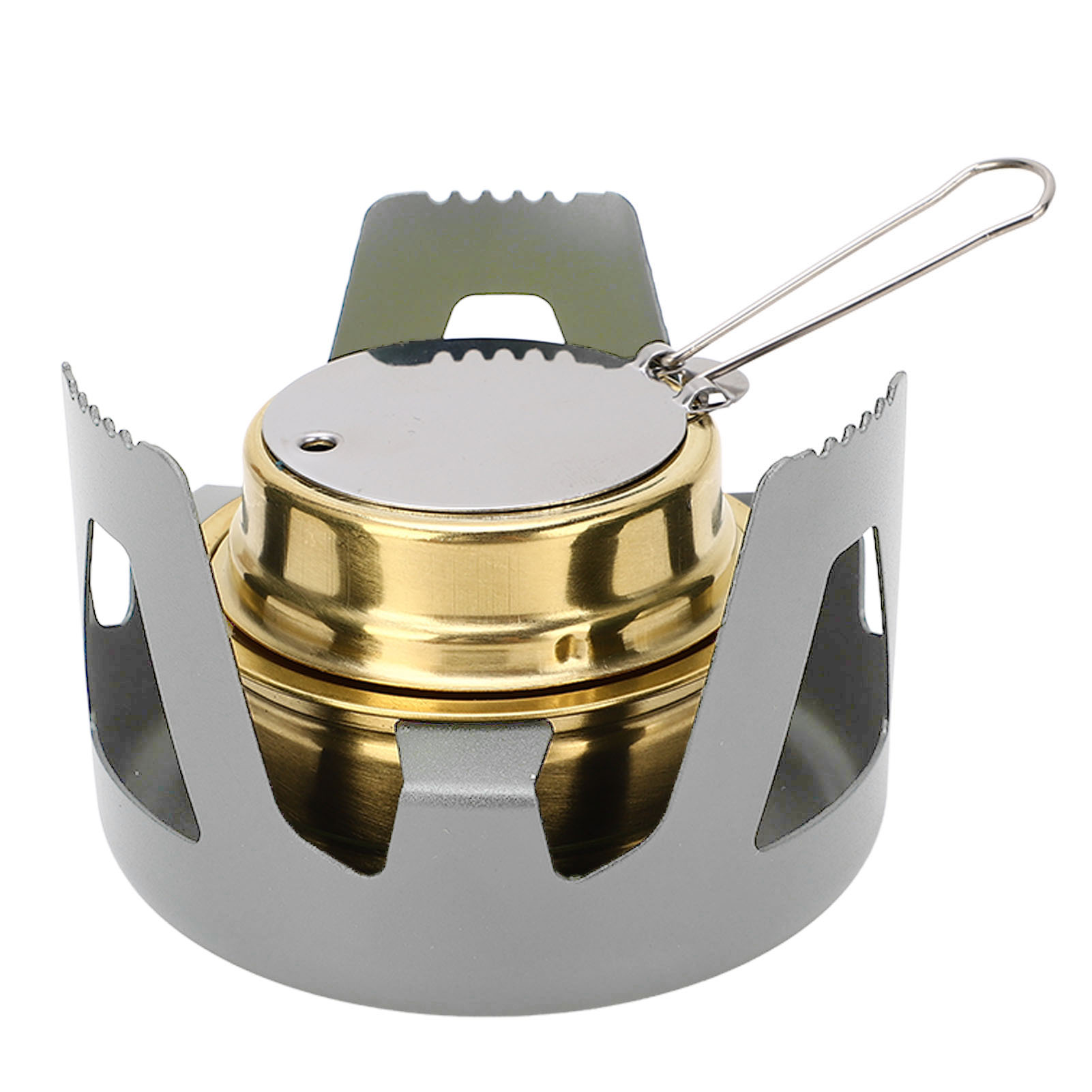 Tragbarer Spirituskocher Aus Aluminiumlegierung Und Messing, Windfest Und Sicher, Ideal Zum Kochen Beim Camping Und Wandern, Graue Farbe.