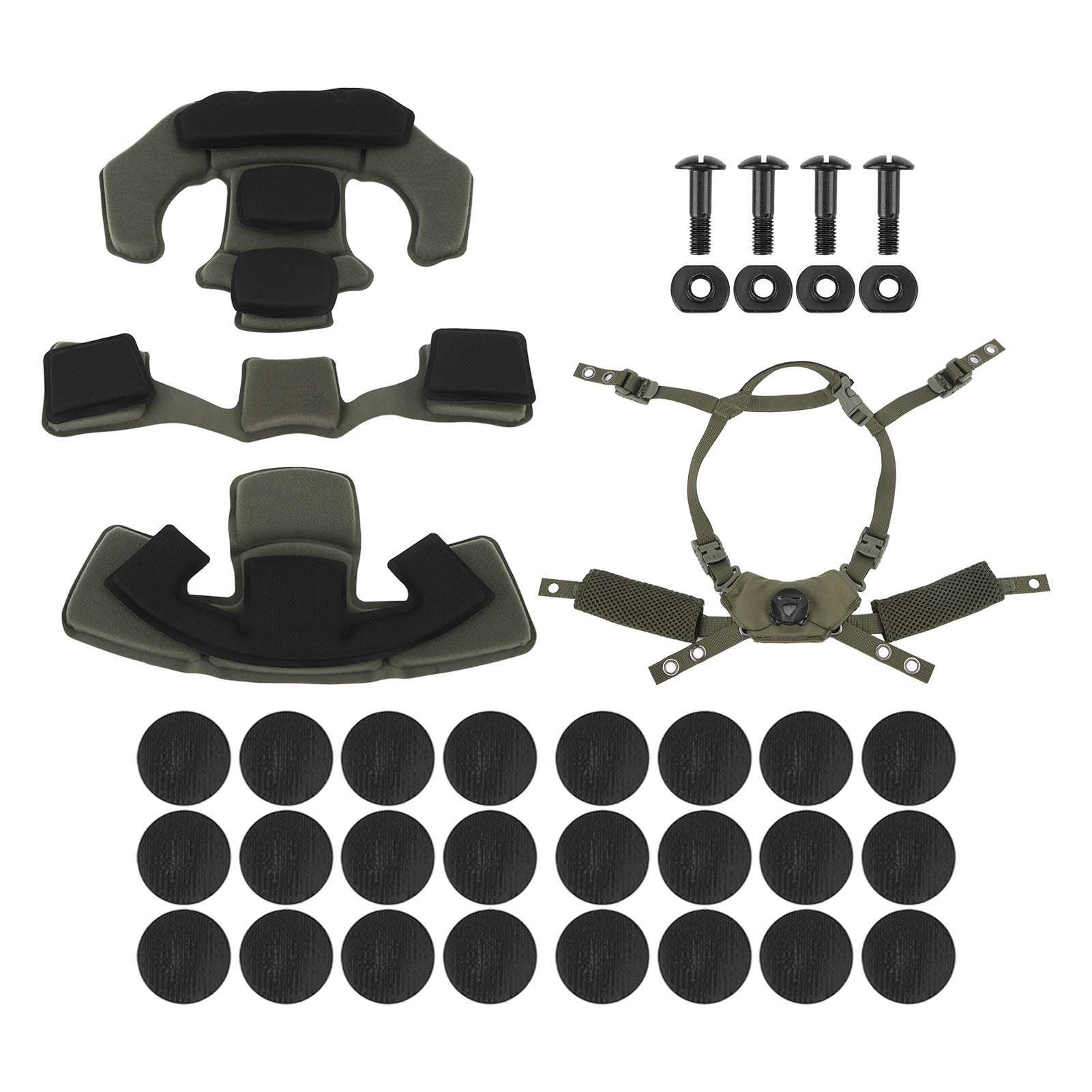 Komplettes Helmfutter-set Aus Nylonschaum, Inklusive Ersatz-kinnriemen Für Helme Der Marken Ach, Mich, Wendy, Fma Und Exf, Farbe: Armeegrün.