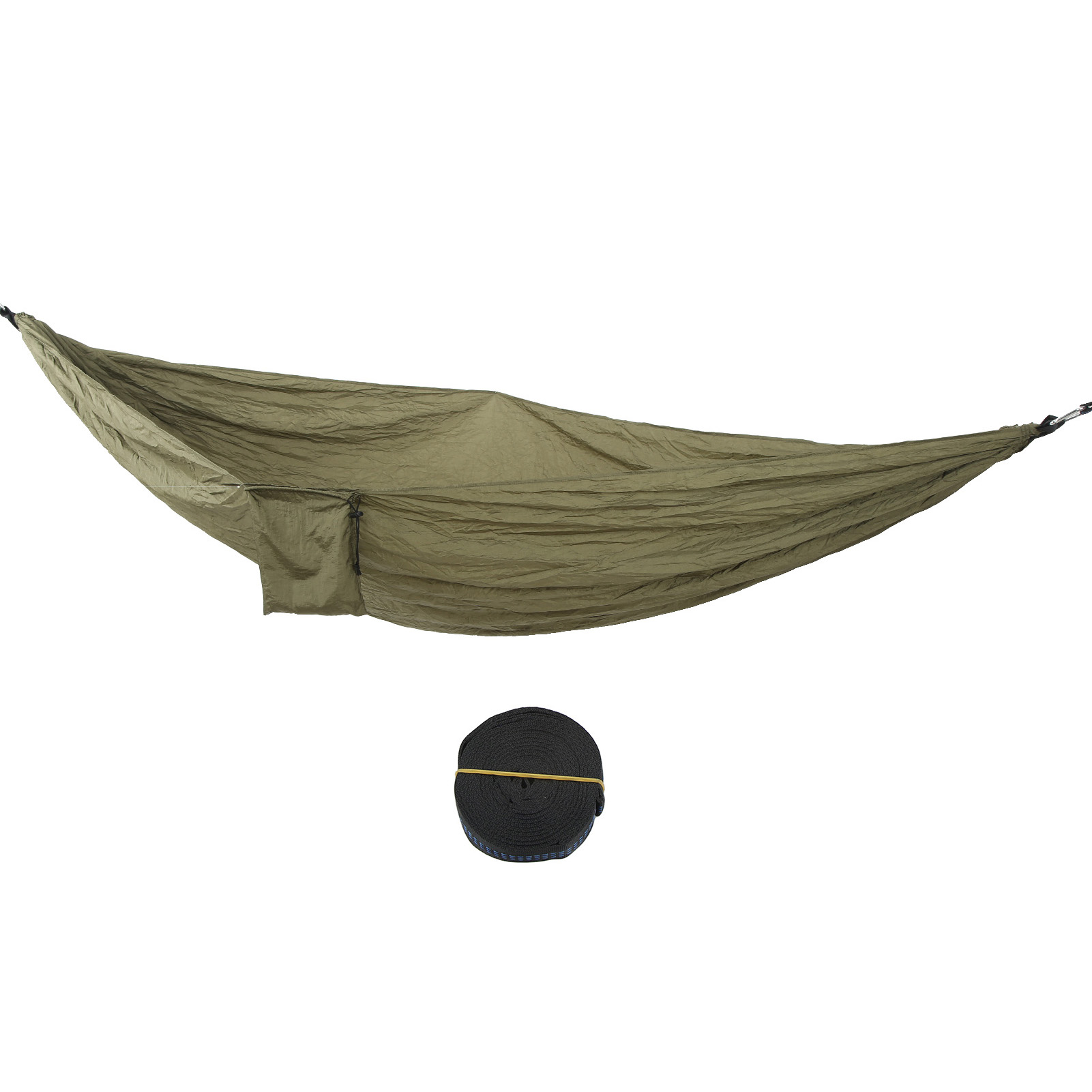 Tragbare Doppelhängematte Aus Schnelltrocknendem Nylon Mit Gurten Zum Aufhängen An Bäumen, Ideal Zum Wandern, Campen Und Reisen, Olivgrün