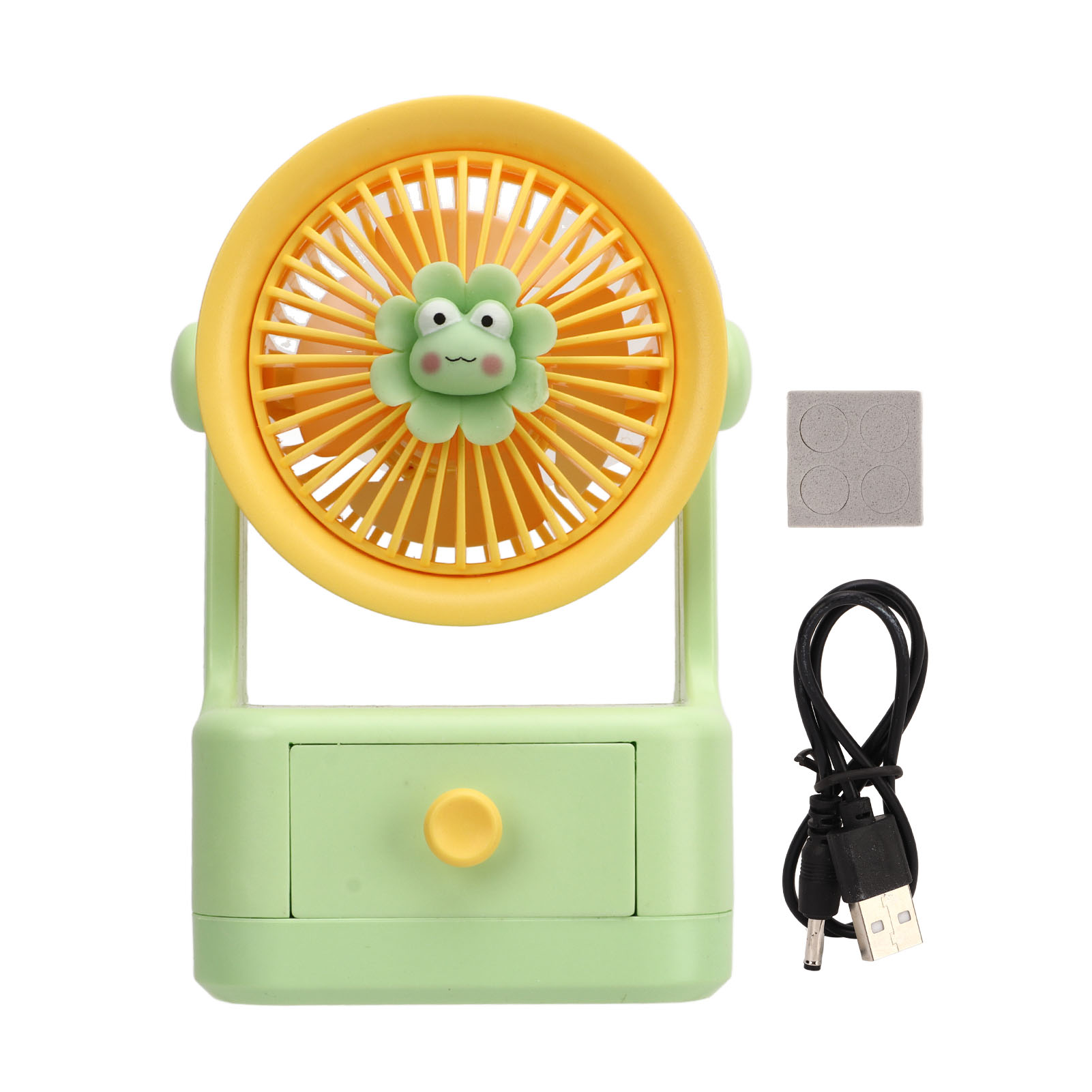 Wiederaufladbarer Usb-tischventilator, Verstellbarer Winkel, Tragbar Und Niedlich, Grün Und Gelb, Ideal Für Reisen Und Büro