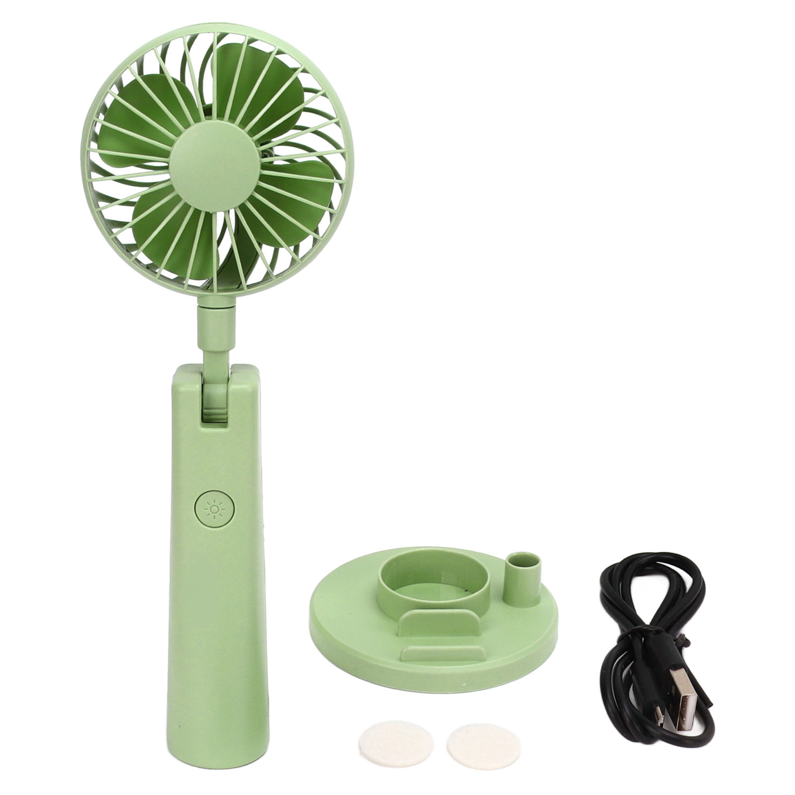 Wiederaufladbarer, Tragbarer Tischventilator Mit Usb-anschluss, Spiegel Und Handyhalterung – 3 Geschwindigkeitsstufen, Grün