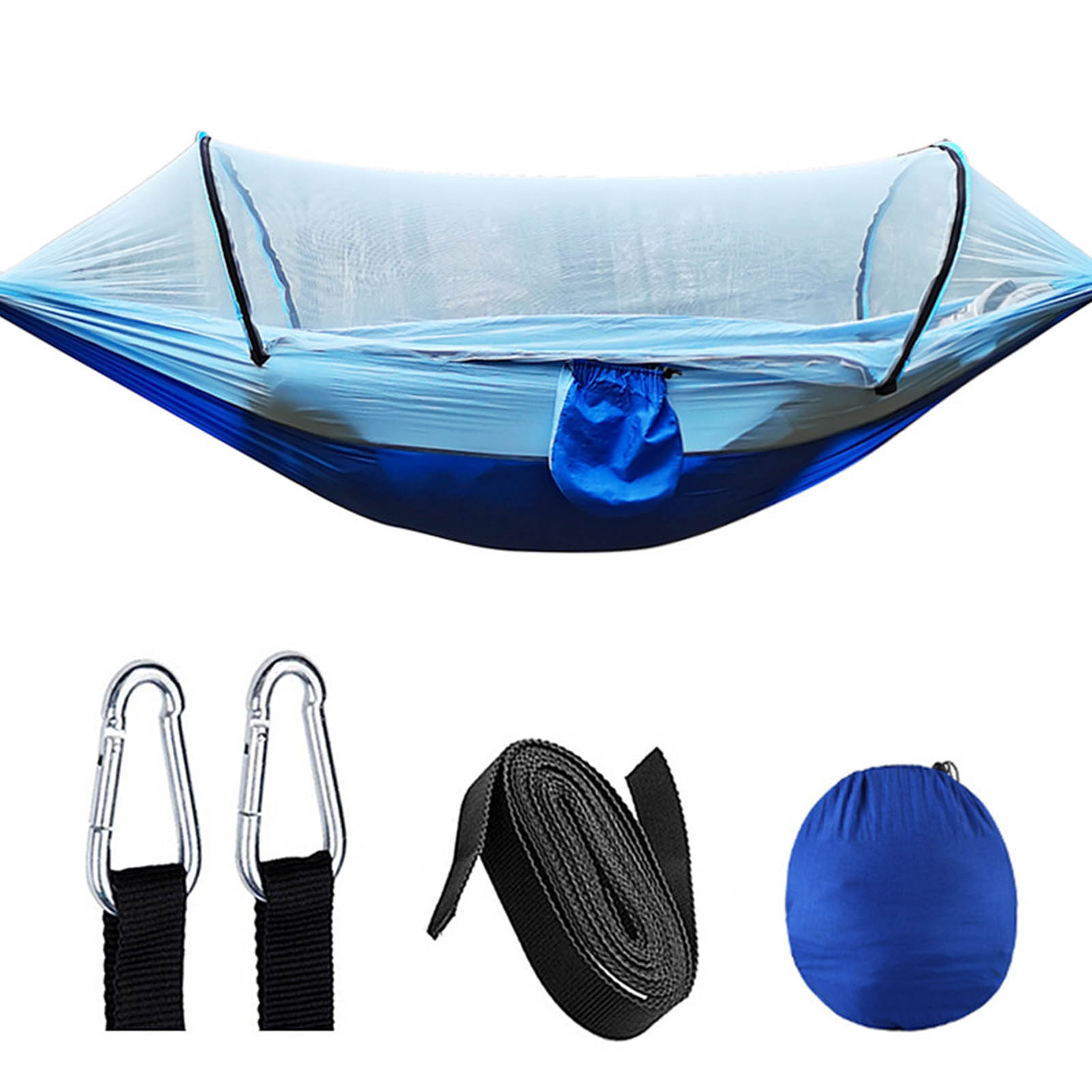 Camping-hängematte Mit Moskitonetz, 210t Nylon-taft, Automatisches Schnellöffnungs-hängemattenzelt Für Den Außenbereich, 260 X 140 Cm, Hellblau