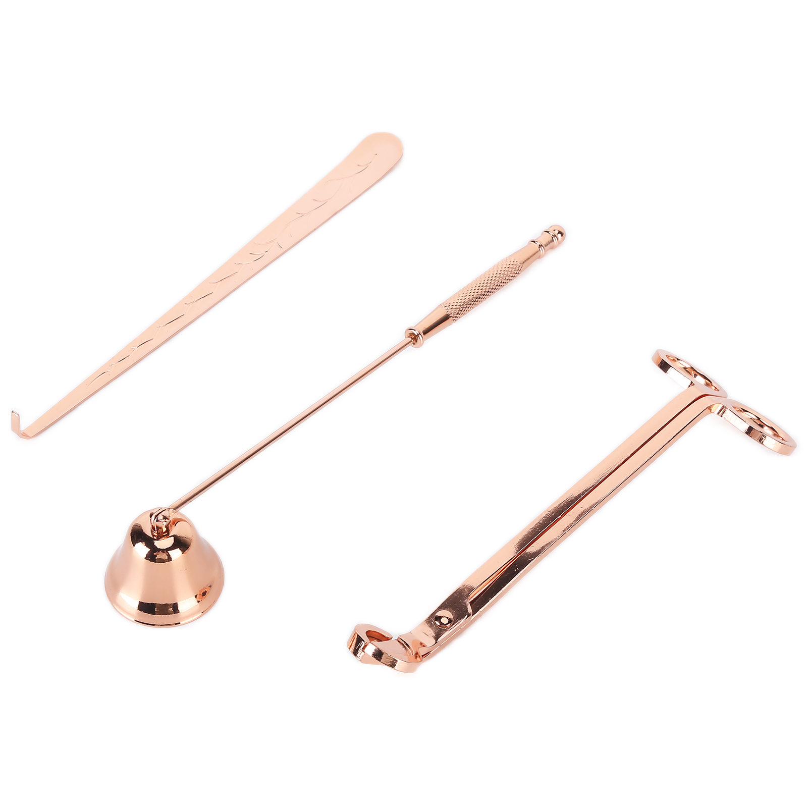 3-teiliges Kerzenzubehör-set: Dochtschneider, Kerzenlöscher Und Kerzenlöffel In Roségold