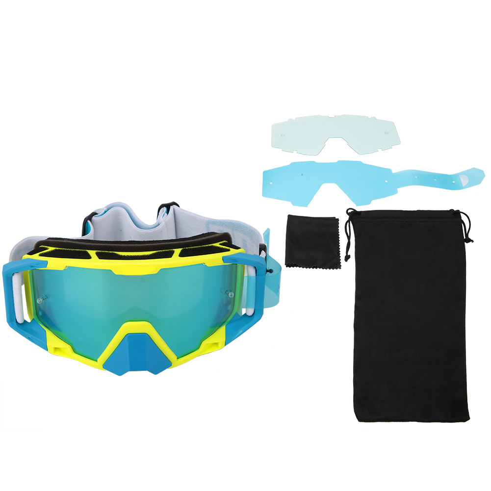 Outdoor-sport-motorradbrille Mit Winddichtem Design Und Austauschbaren Gläsern (gelb Und Blau)