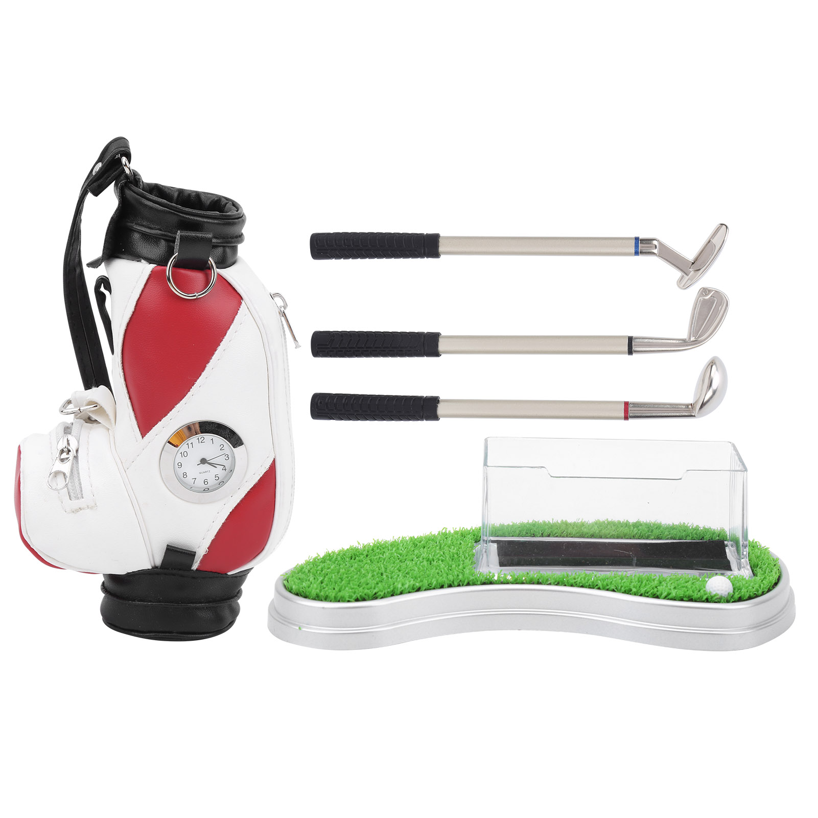 Golftaschen-stiftehalter Mit Kartenetui Und Uhr, Schreibtisch-deko-set Als Geschenk Für Golfer