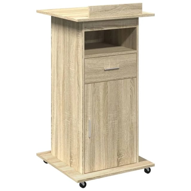 vidaXL Rednerpult mit Rollen & Schublade Sonoma-Eiche 55x55x107 cm 848026
