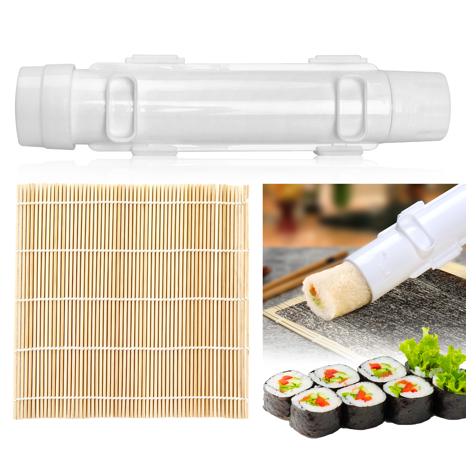 Sushi-set Aus Bambus – Lebensmittelechtes Abs+pp, Einfach Zu Verwenden, Ideal Für Zuhause Und Picknicks
