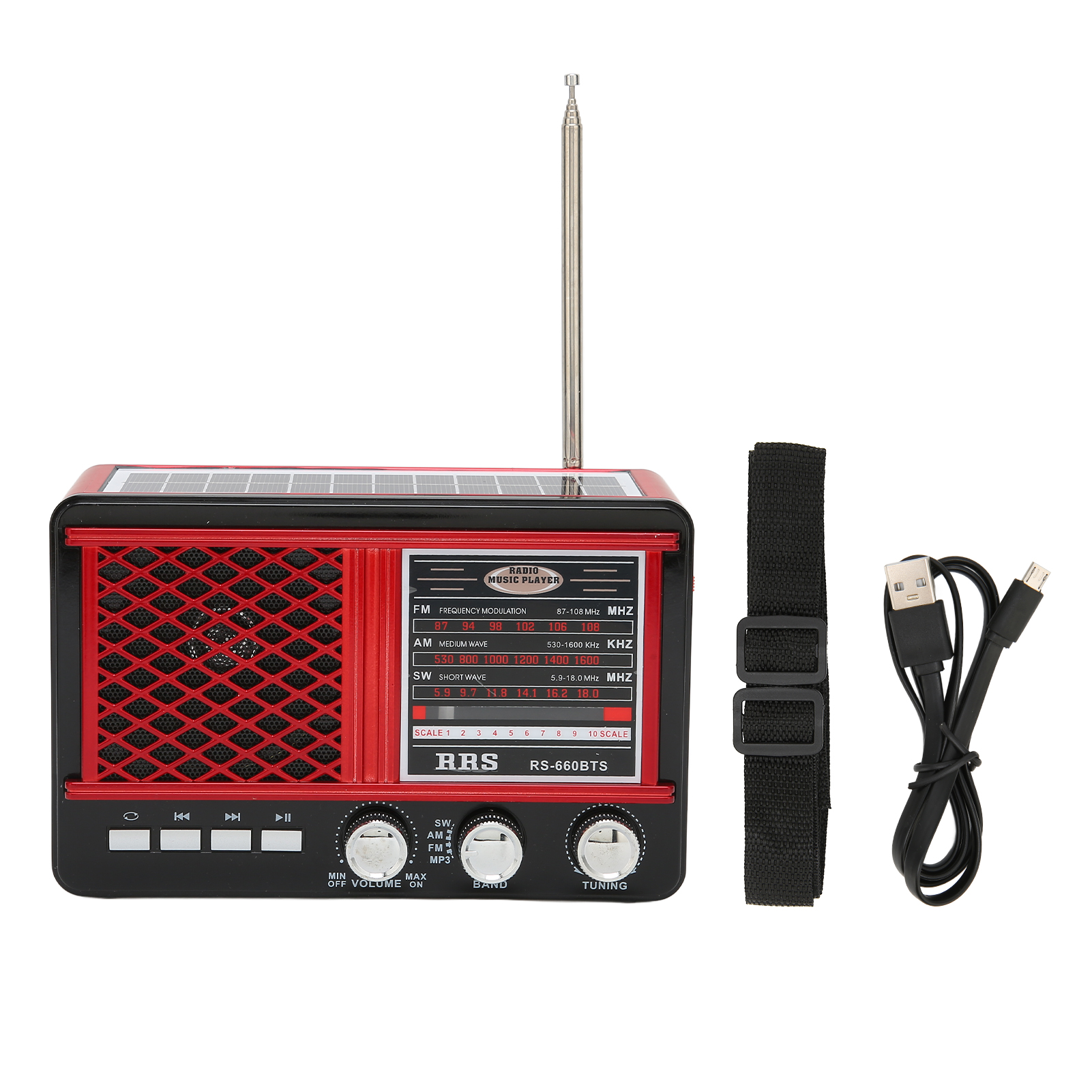 Rs-660bts Tragbares Notfallradio Mit Solarpanel, Taschenlampe, Aux-eingang Und Mehrbandempfang