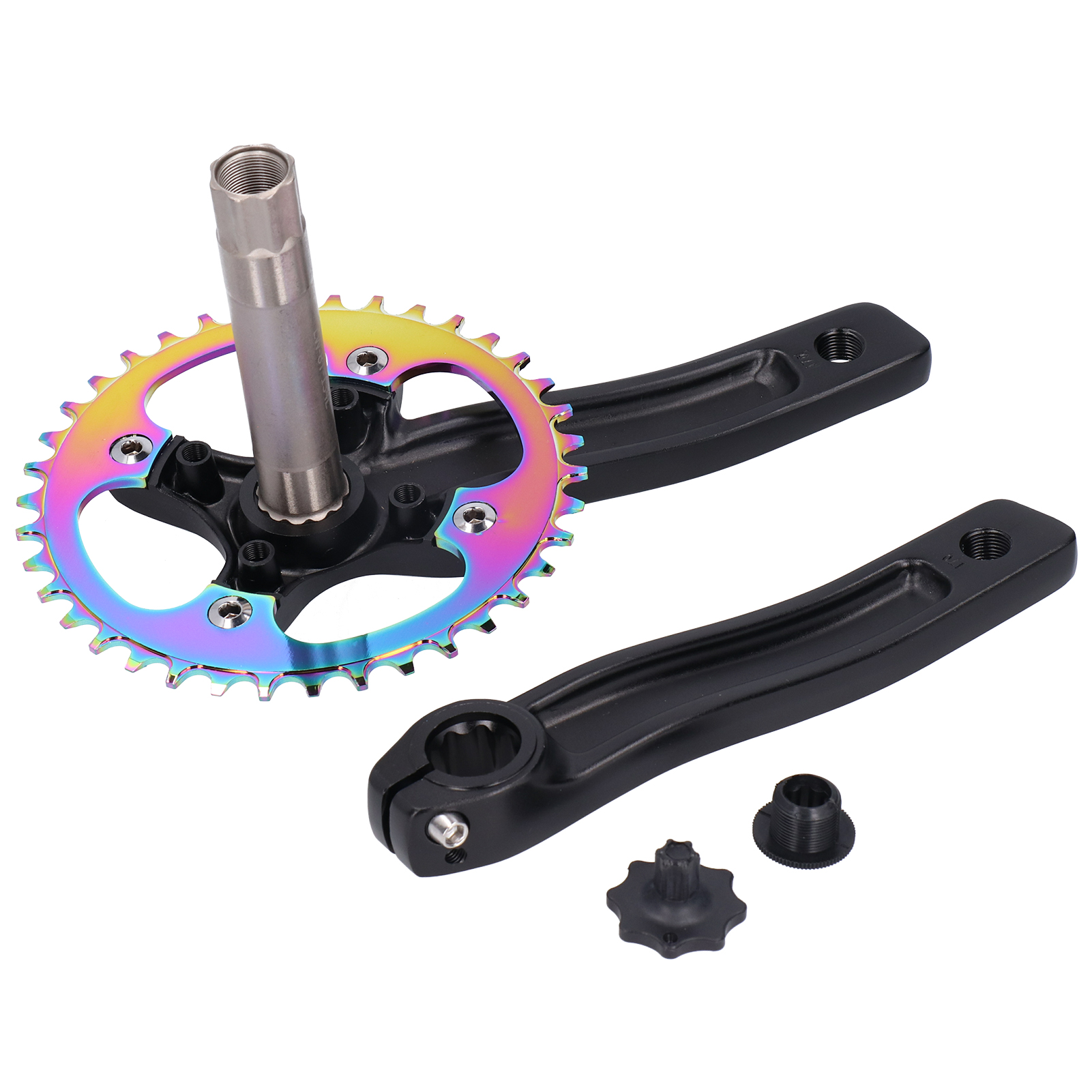 Zk-22 Singlespeed-fahrradkurbelgarnitur Aus 38-zahn-aluminiumlegierung – Schwarzer Kurbelarm Und Kettenblatt Für Fixie-fahrräder