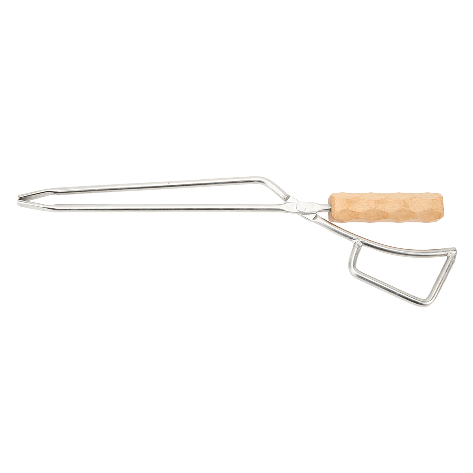 Robuste Feuerzange Aus Edelstahl Mit Langen, Breiten Buchenholzgriffen Für Grill Und Kamin