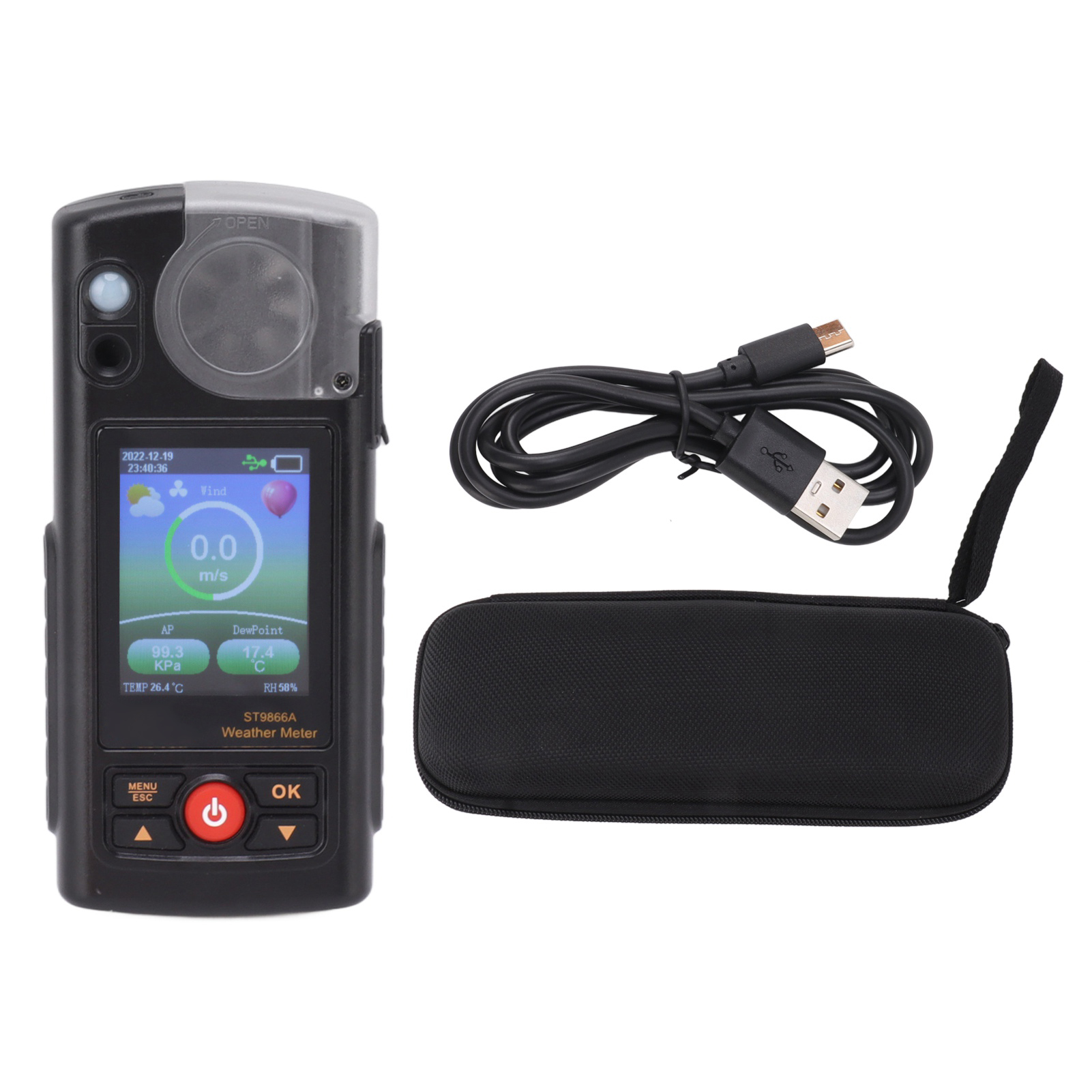 Tragbares Multifunktions-anemometer: Misst Windgeschwindigkeit, Uv-strahlung, Luftdruck, Höhe, Temperatur Und Luftfeuchtigkeit