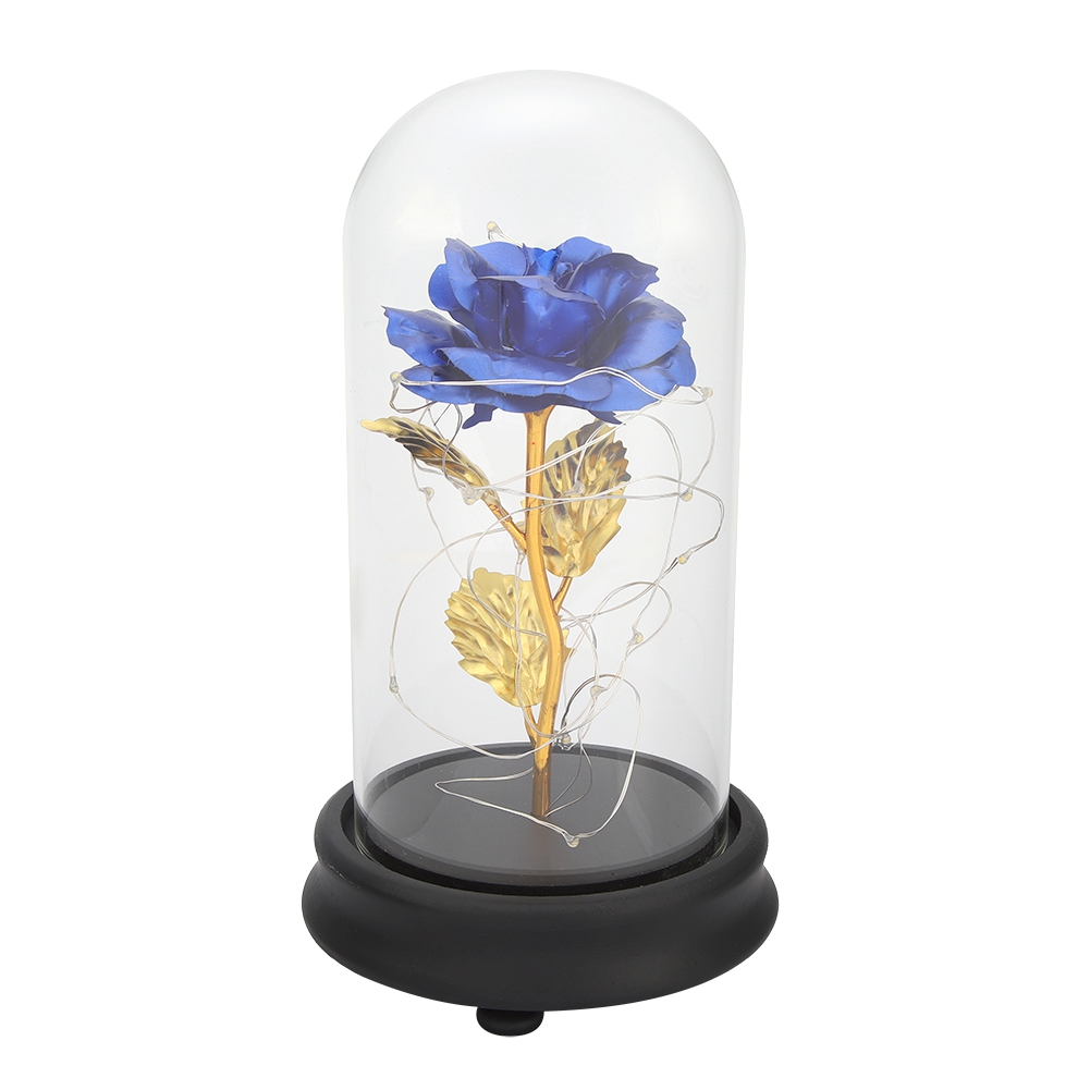 Rosenförmige Led-lampe Aus 24-karätigem Gold Auf Glasfuß – Romantisches Geschenk Zum Valentinstag Und Für Besondere Anlässe
