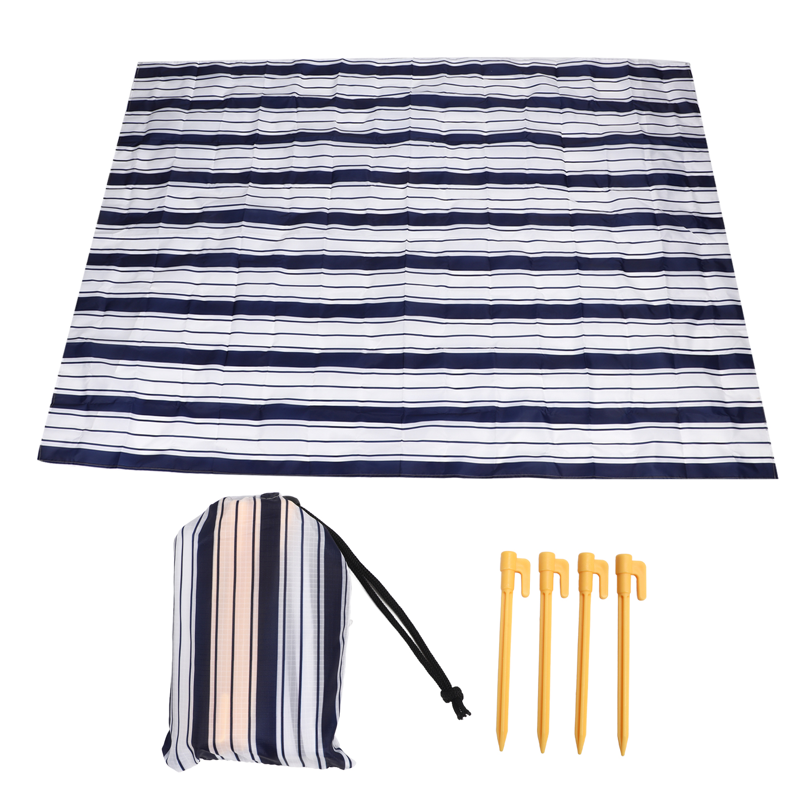 Wasserdichte Und Leichte Stranddecke, Tragbare Picknickdecke Für Reisen Und Camping, Blau Gestreift, 2 X 1,45 M