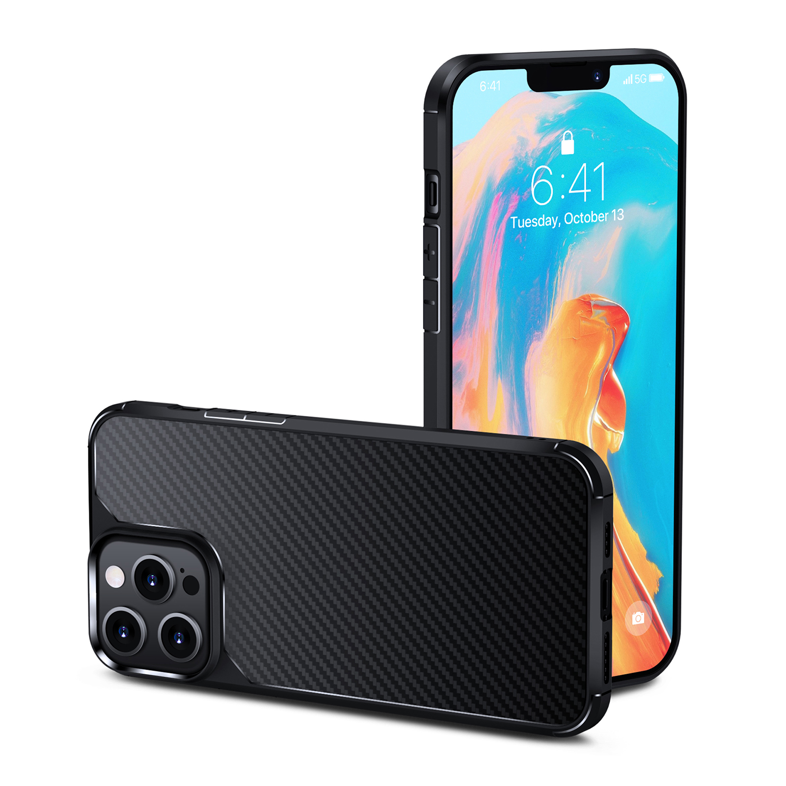 Iphone 13 Pro Max Hülle Aus 1,5 Mm Starkem Tpu/pc, Rückseite Aus Durchscheinender Kohlefaser, Stoß- Und Kratzfest – 16,5 X 8,35 X 1,32 Cm
