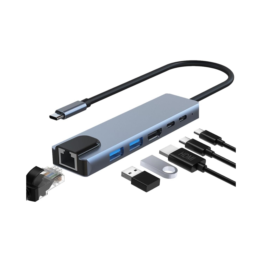 6-in-1 Usb-c-adapter, Multifunktionaler Hub Mit Hdmi- Und Usb-anschlüssen