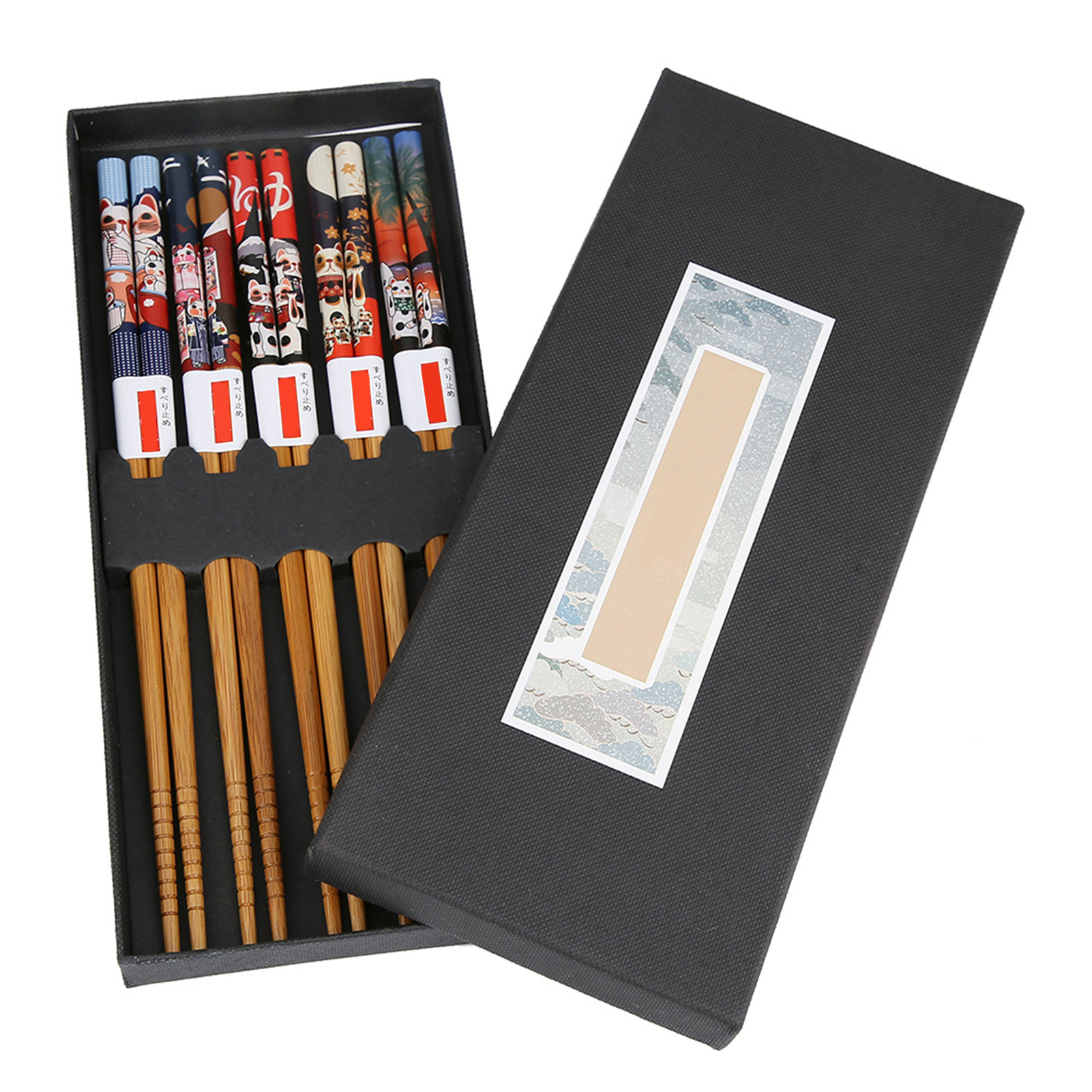 Paar Wiederverwendbare Essstäbchen Aus Holz – Ideal Für Zuhause, Hotel Oder Als Hochzeitsgeschenk (katzenmotiv)