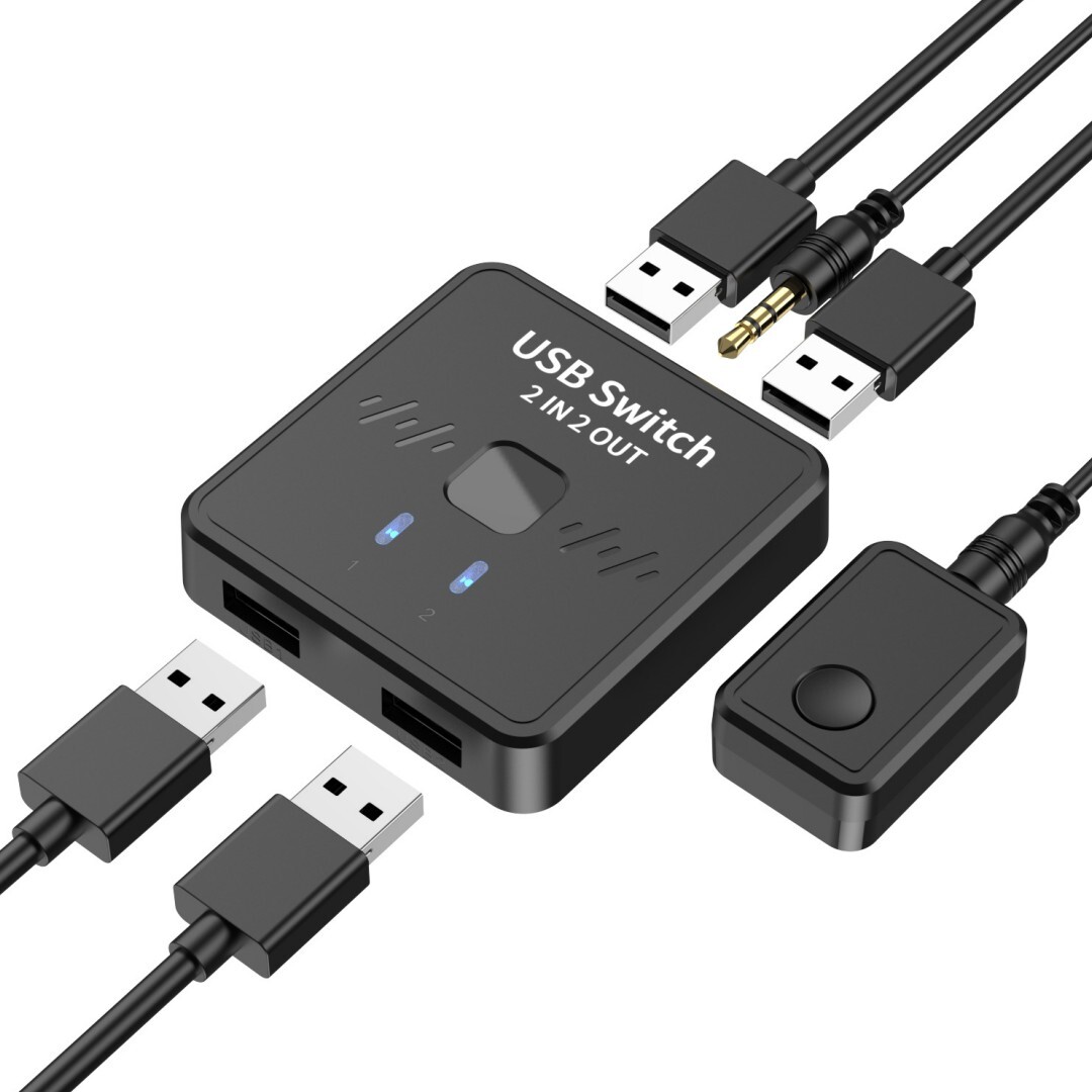 Usb-umschalter Mit 2 Eingängen Und 2 Ausgängen, Usb-freigabe Für 2 Computer, Externe Steuereinheit Mit Kabeln Im Lieferumfang Enthalten