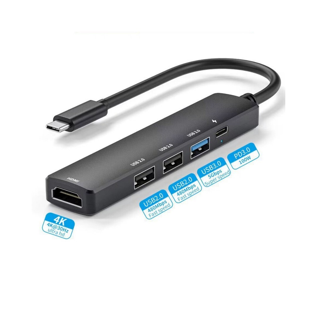 5-in-1 Usb-c-hub Mit 4k-hdmi, 100-w-pd-schnellladefunktion Und Mehreren Anschlüssen Für Computer