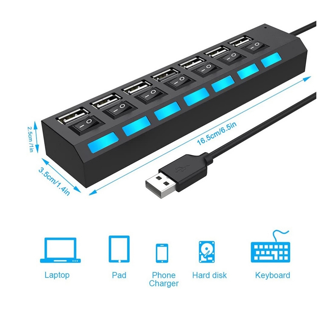 7-port Usb 2.0 Hub Mit Separatem Schalter, 5 Gbit/s, Universelles Verlängerungskabel Für Pc Und Laptop