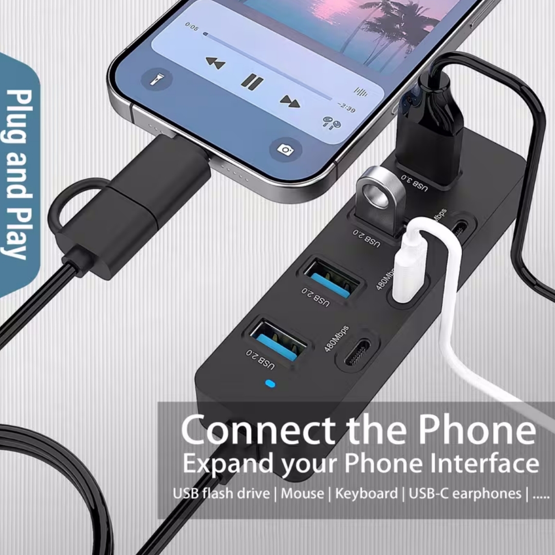 7-port-usb-c-hub, Usb 3.0-zu-usb-c-hub, Multifunktionaler Usb-splitter
