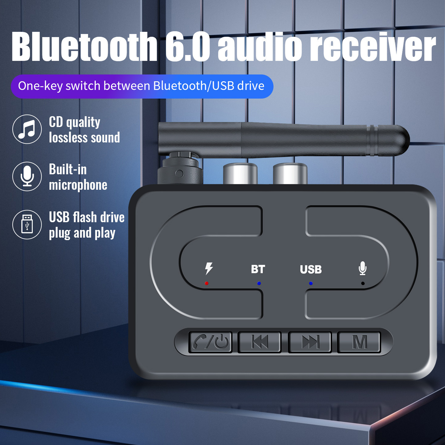 Kabelloser Bluetooth 6.0-adapter Mit Antenne Universelles Kfz-einbauset Und Audioverstärker, Hochwertiger Empfänger