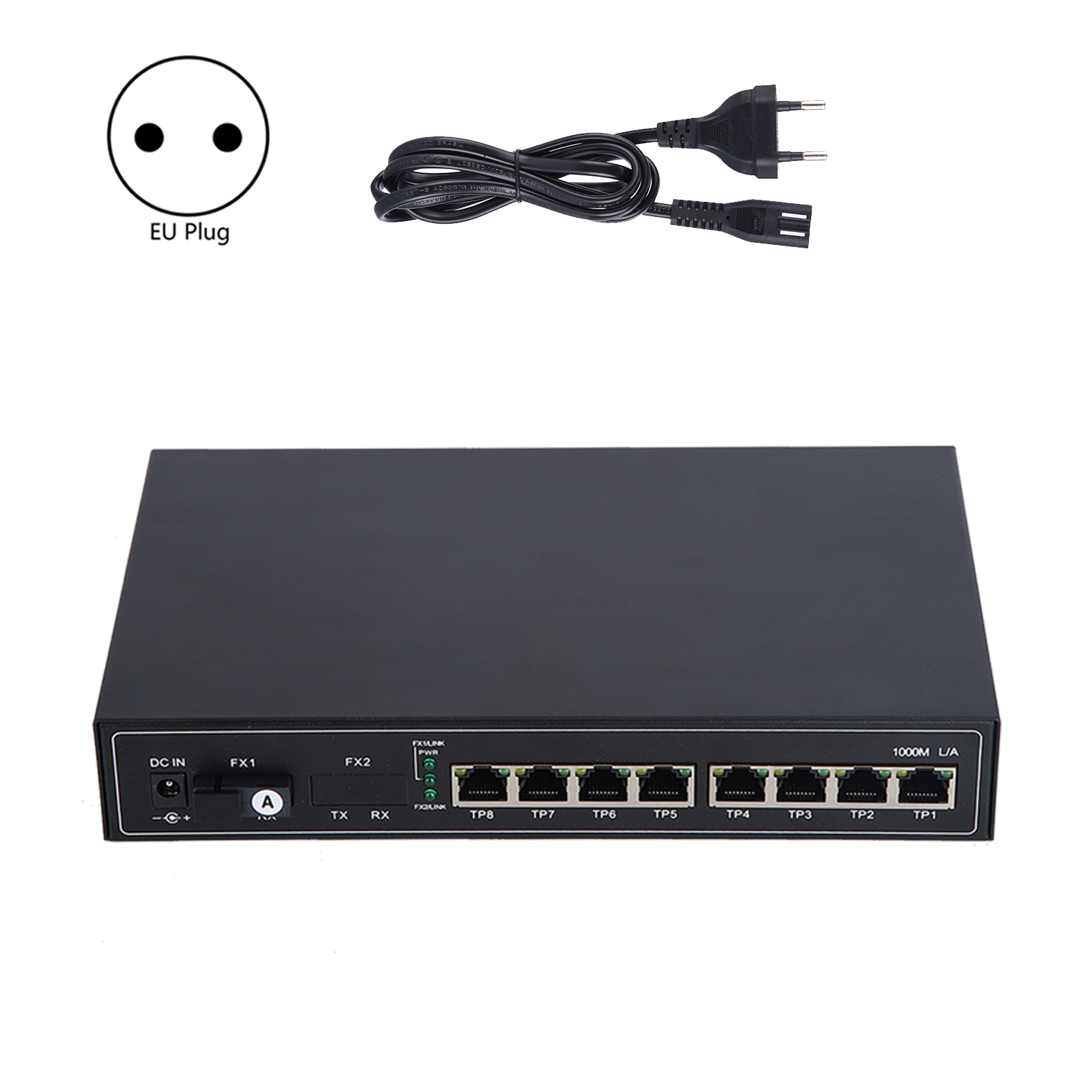 Gigabit-glasfaser-switch 1 Optisch 8 Singlemode Elektrisch, Einzelfaser-medienkonverter 100–250 V Eu