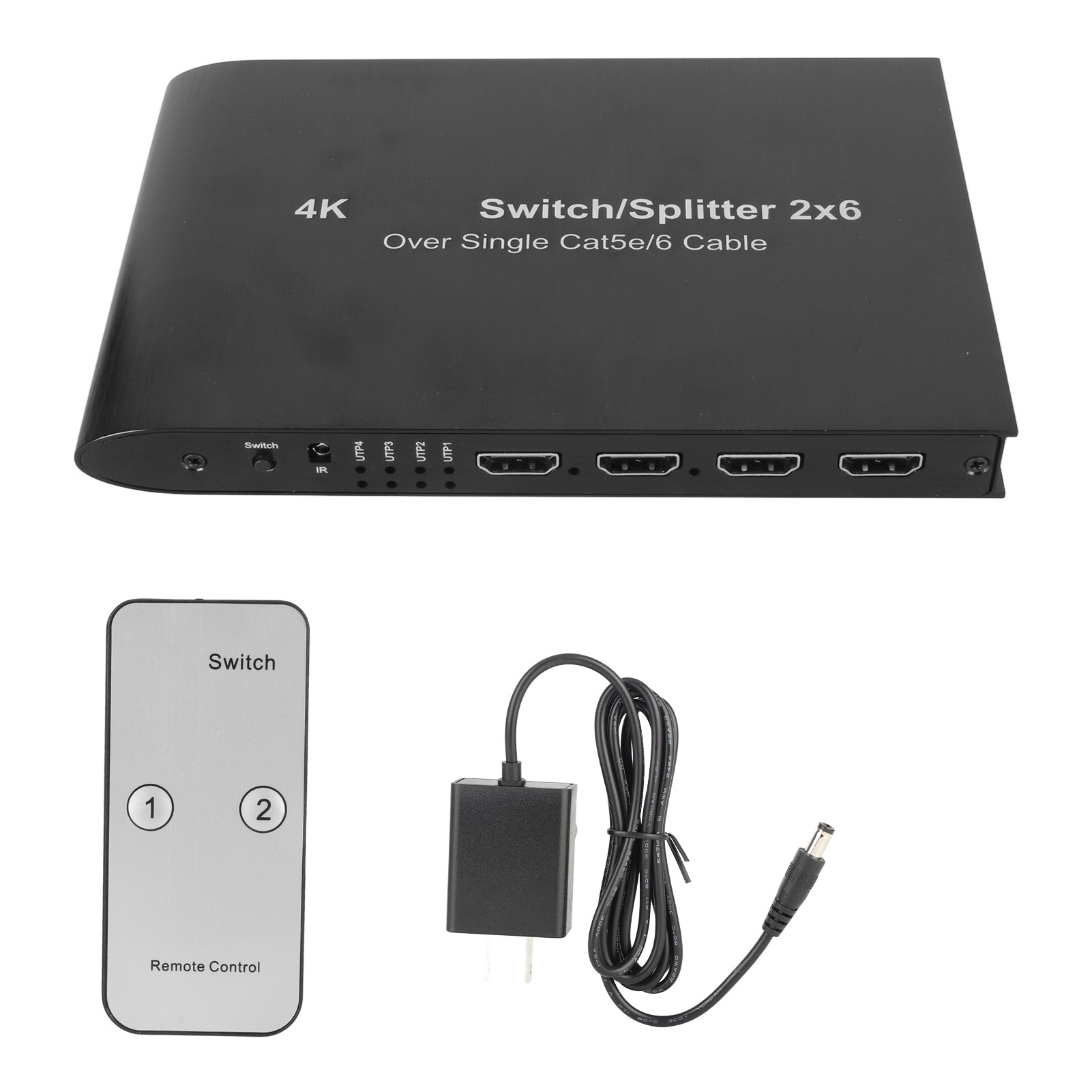 Hdmi-switch Mit 2 Eingängen Und 6 Ausgängen, 3,5-mm-audioanschluss, 4k Hdr, Hdcp 2.2, 1080p 3d, 100–240-v-netzteil