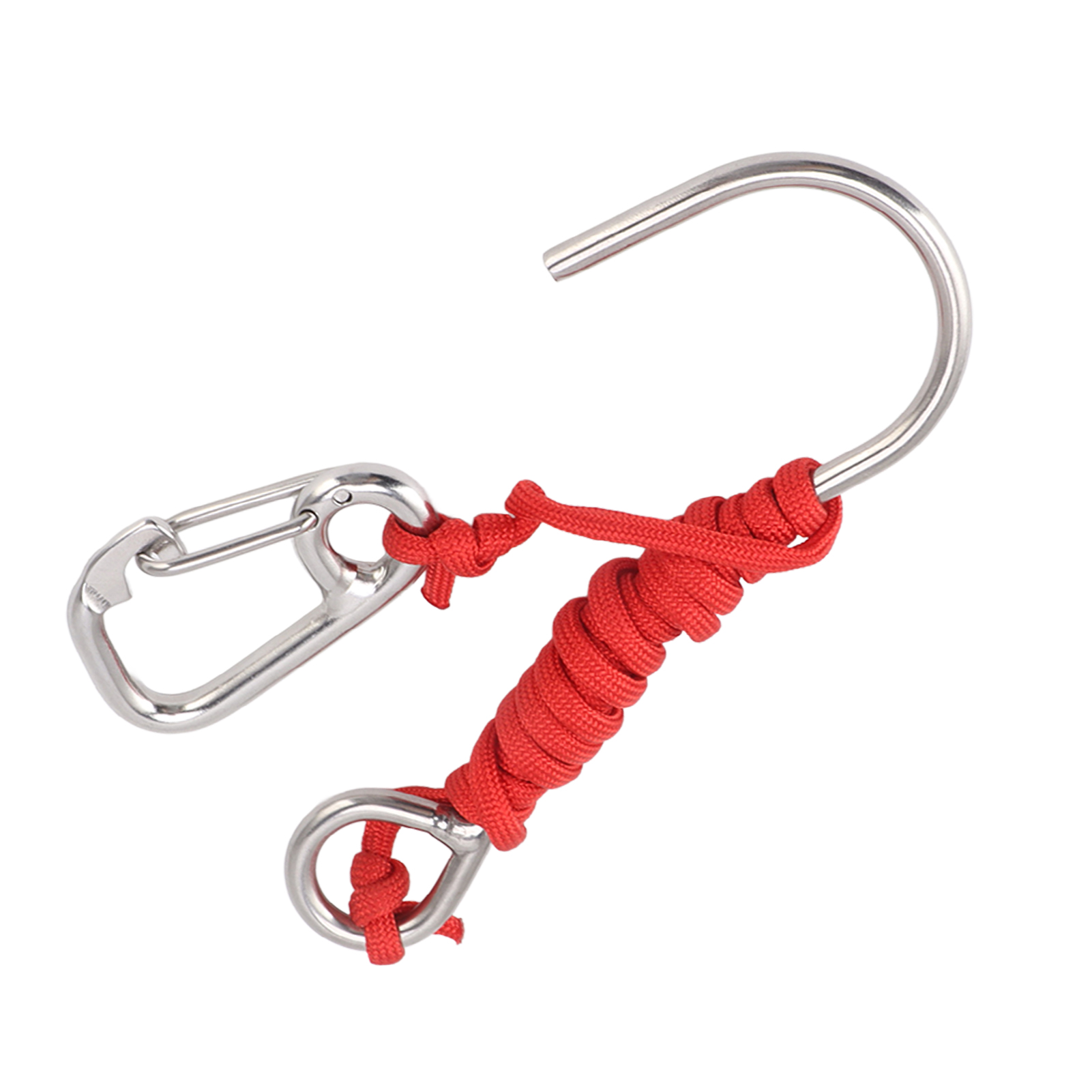 Tauchhaken Aus Edelstahl Mit Schnellverschlusskarabiner Und Rotem Handgelenkband