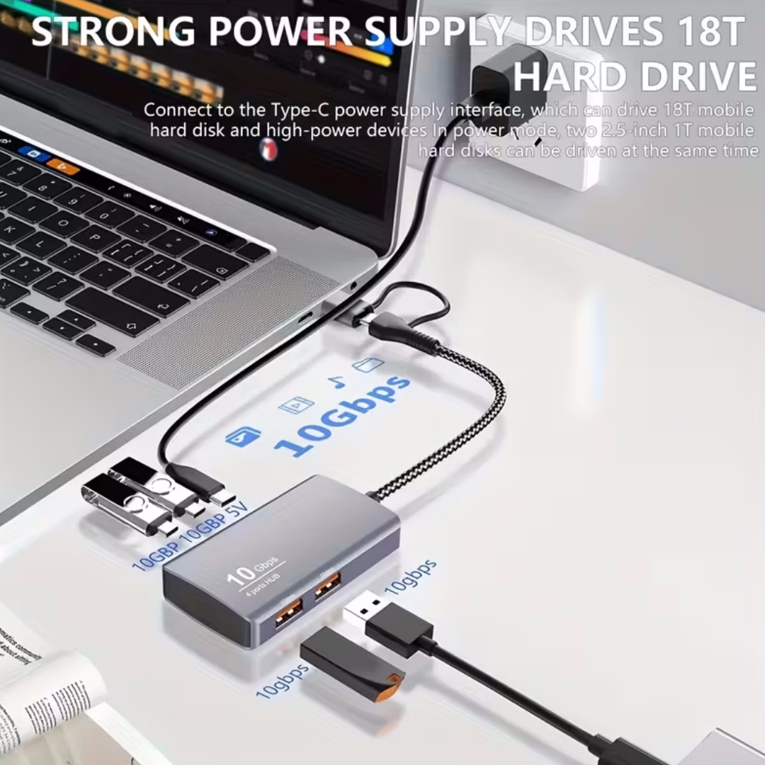 Usb 3.2 Gen 2 Hub, 10 Gbit/s Usb-c-verlängerungsstation, Hochgeschwindigkeits-usb-hub