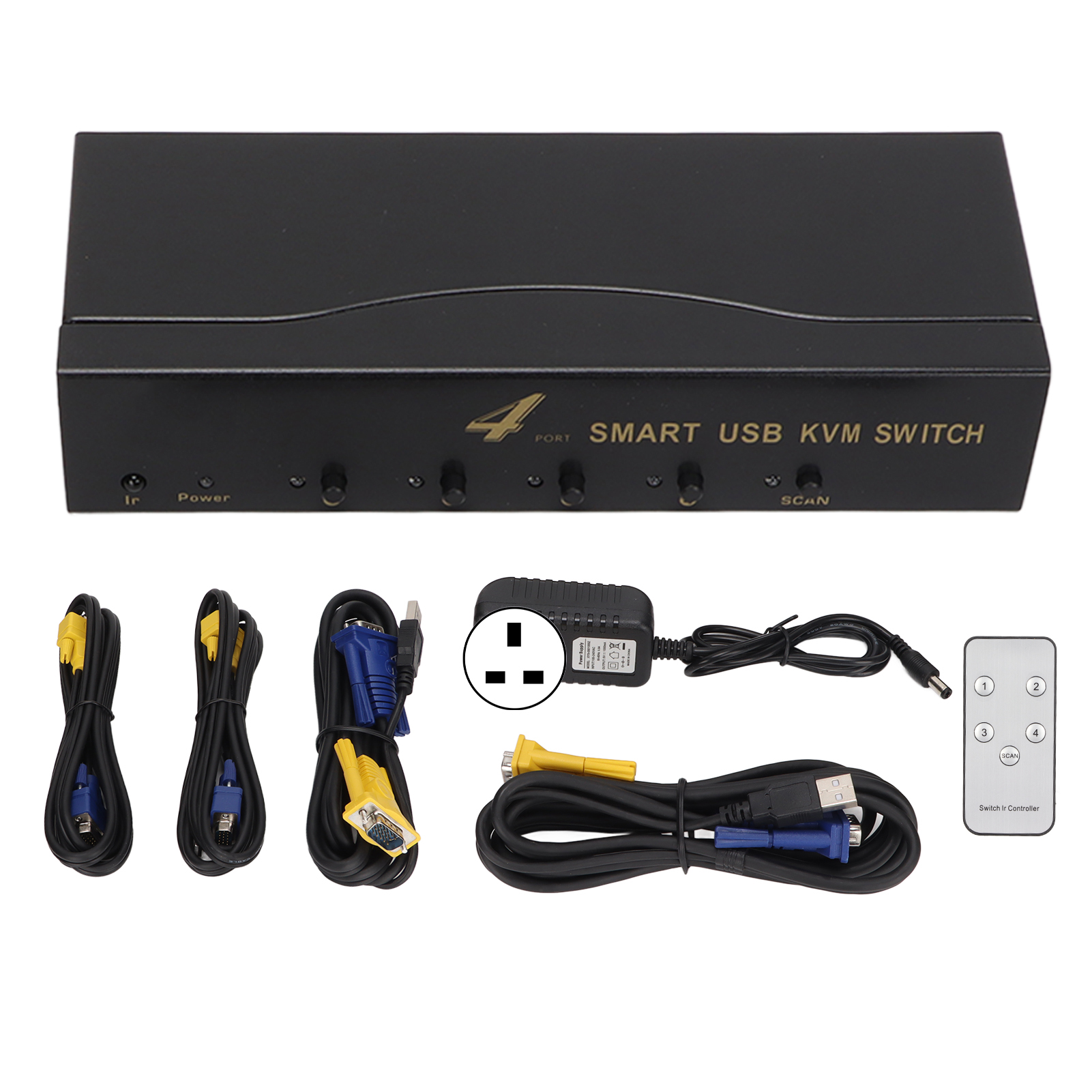 4-port-vga-kvm-switch Mit Usb, 1920x1440-auflösung, 2 Schaltmodi, 100–240-v-netzteil Mit Uk-stecker