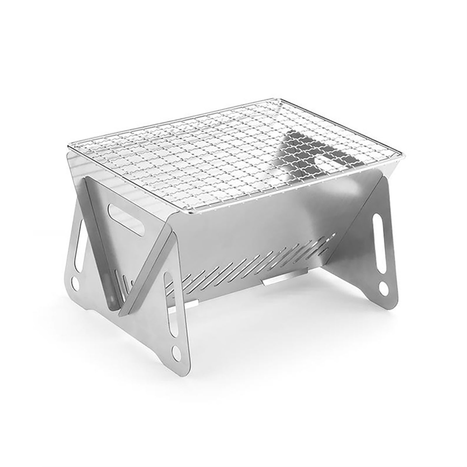 Klappbarer Edelstahlgrill Für Camping, Holzkohleofen 210x160x125mm Mit Grillrost