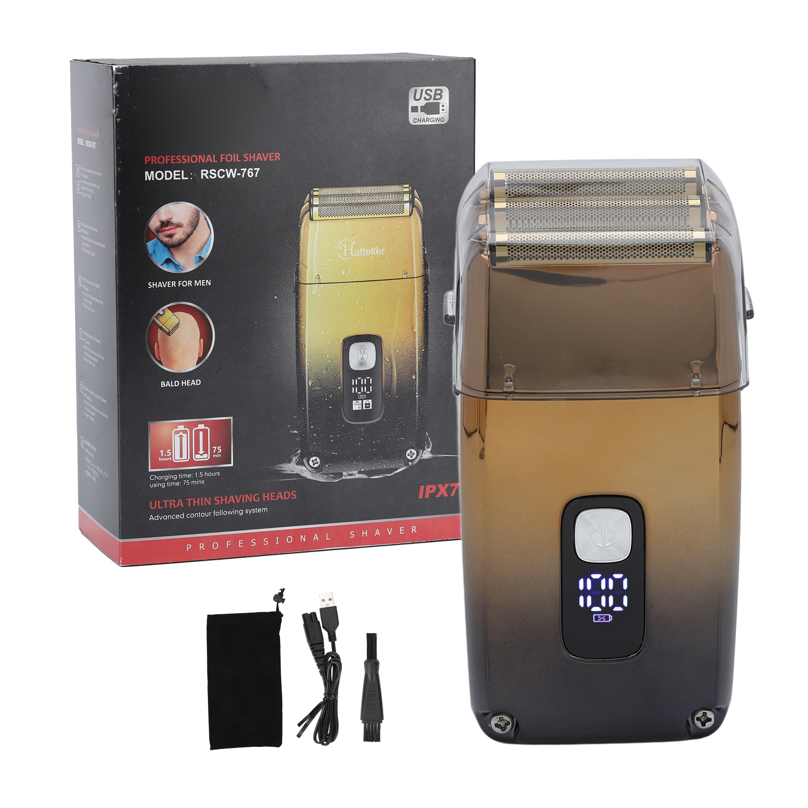 Elektrischer 3-klingen-rasierer Für Herren, Kabellos, Wiederaufladbar, Wasserdicht, Multifunktional Mit Lcd-display