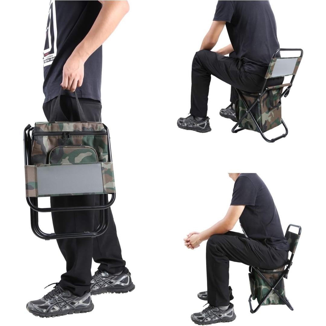 Kompakter Angelstuhl Mit Integrierter Kühlbox, Faltbar Für Camping, Geschenkidee Für Angler, Tarnmuster