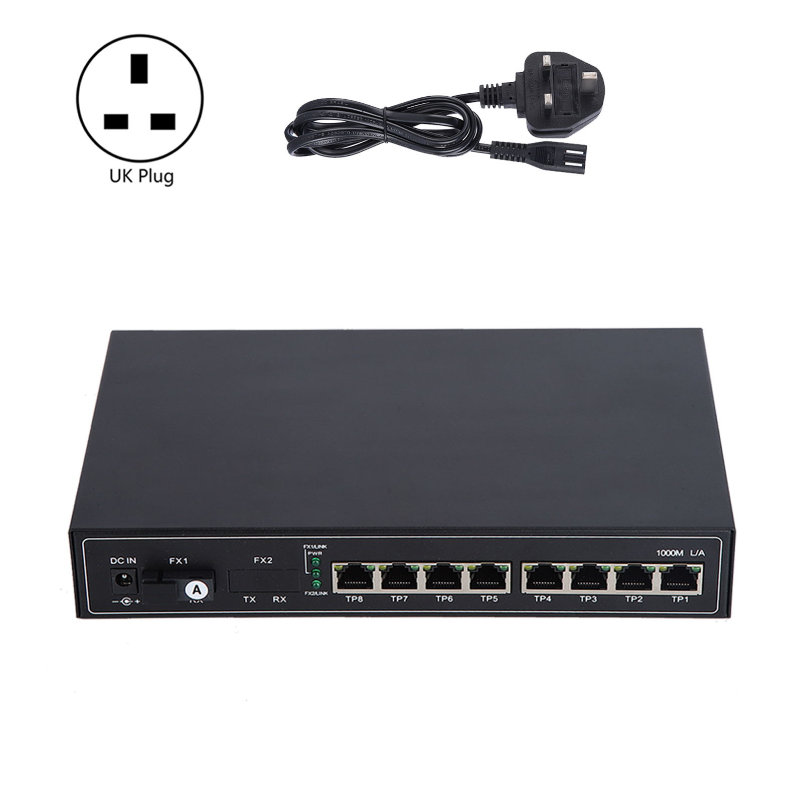 1-optical 8 Gigabit Elektrischer Glasfaser-medienkonverter, Singlemode, Einzelfaser, 100–250 V Mit Uk-stecker