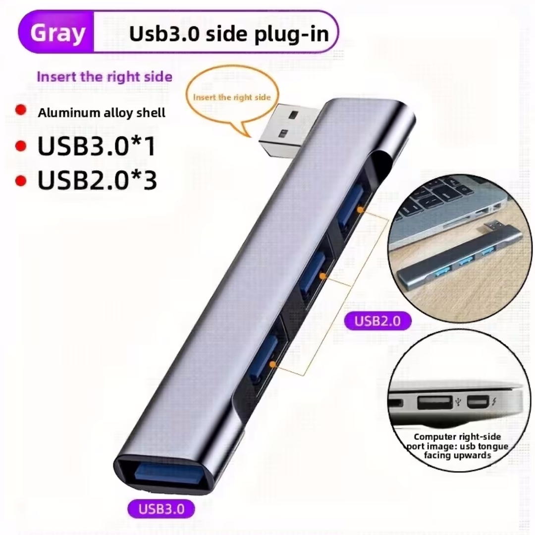 Usb-c 3.0 Hub Mit 4 Anschlüssen (3 Usb-a + 1 Usb-c) Für Laptop, Pc, Smartphone Und Peripheriegeräte, Schnelle Datenübertragung.