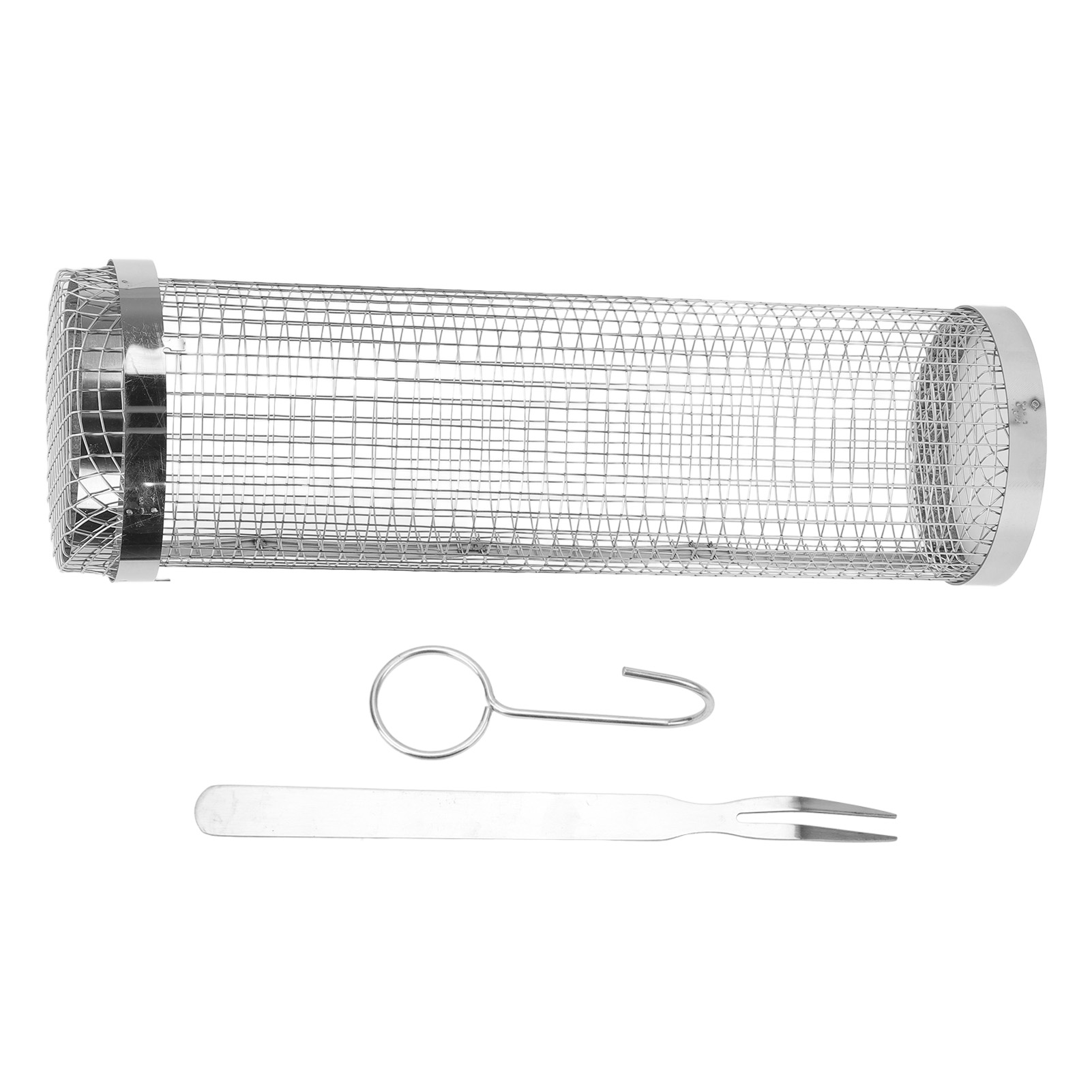 Zylindrischer Grillkorb Aus Edelstahl Für Den Grill – Rollnetz Mit Gabelhaken, 20 Cm