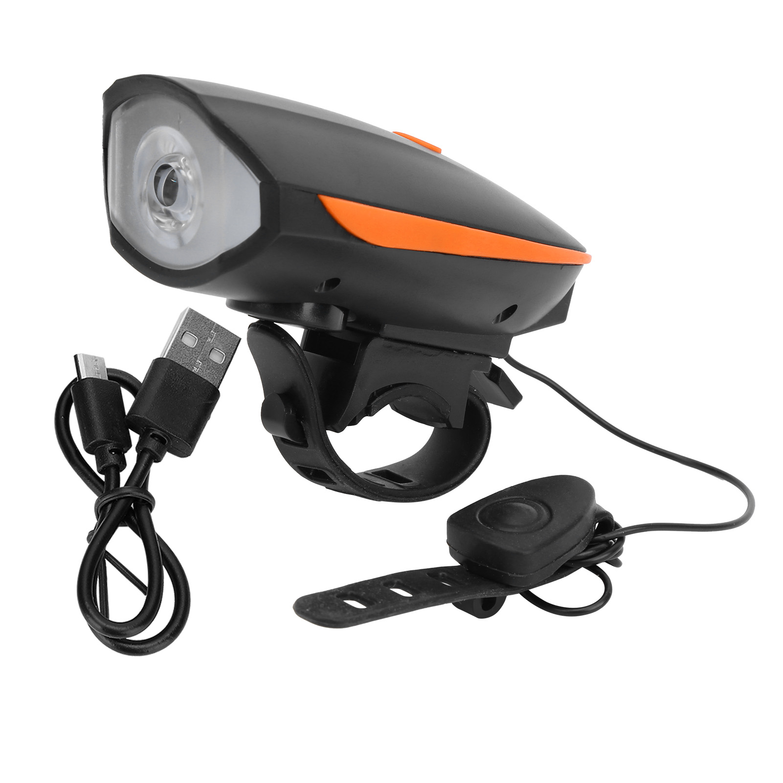 Fahrradscheinwerfer Mit Hupe, Usb-aufladbar, Wasserdicht, Leuchte Für Nachtfahrten, Orangefarbene Taschenlampe