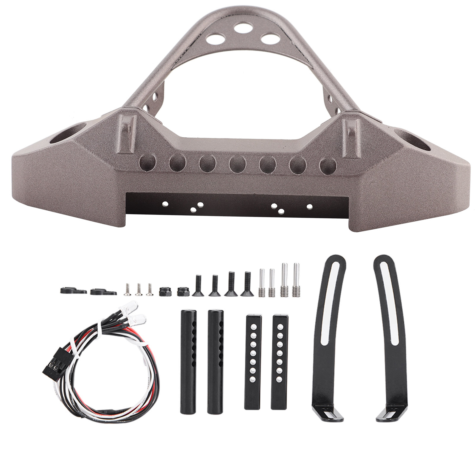 Frontstoßstange Aus Metall Mit 2 Led-leuchten Für Traxxas Trx-4 1/10 Rc-car, Titanfarben