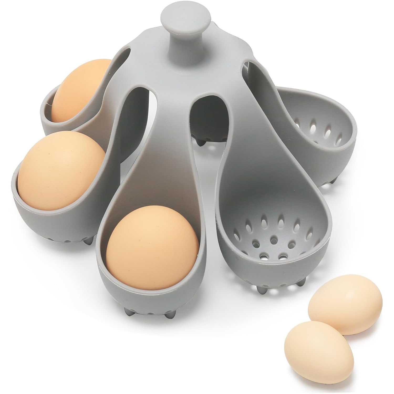 Silikon-kochrost Für Hart- Oder Weichgekochte Eier, 6-teilig, Küchenutensil Mit Griff Zum Kochen Und Servieren, Spülmaschinenfest, Lebensmittelechtes Silikon.