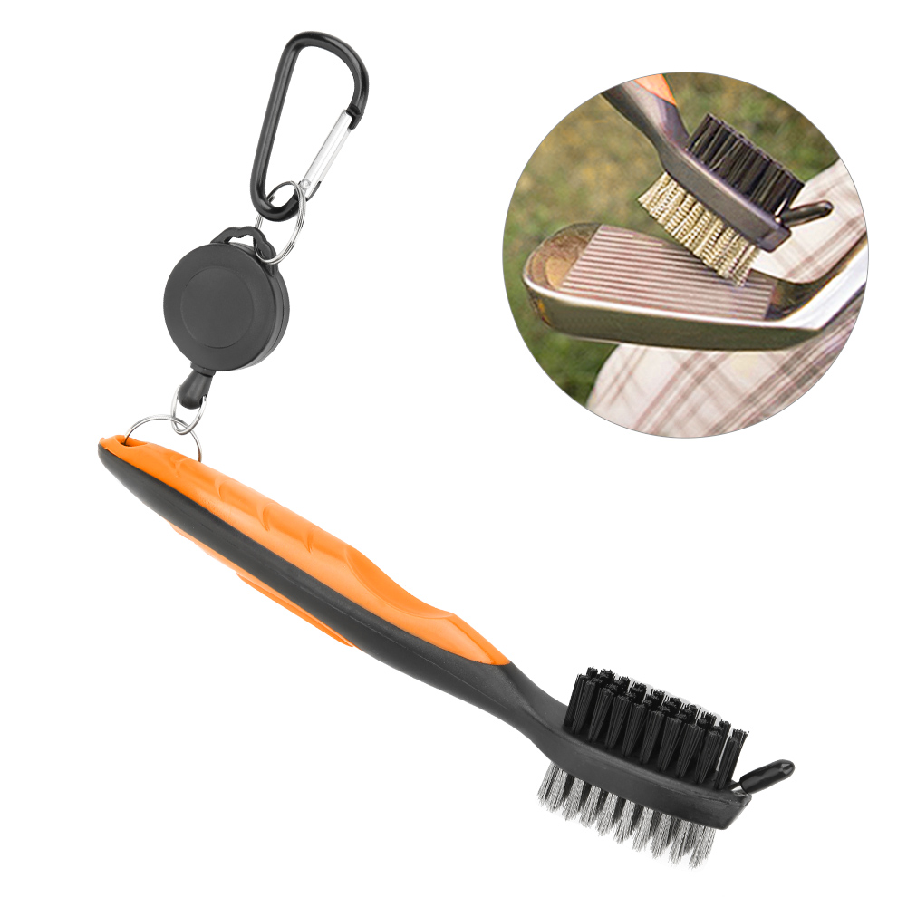 Multifunktionale Reinigungsbürste Für Golfschläger, Nylon- Und Stahlborsten, Orangefarbenes Reinigungswerkzeug