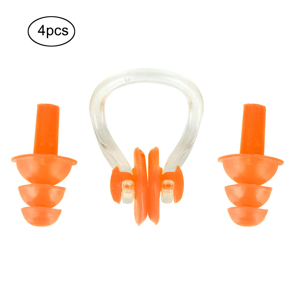 Stück Weiche, Wasserdichte Silikon-ohrstöpsel Zum Schwimmen Mit Nasenclip (orange)