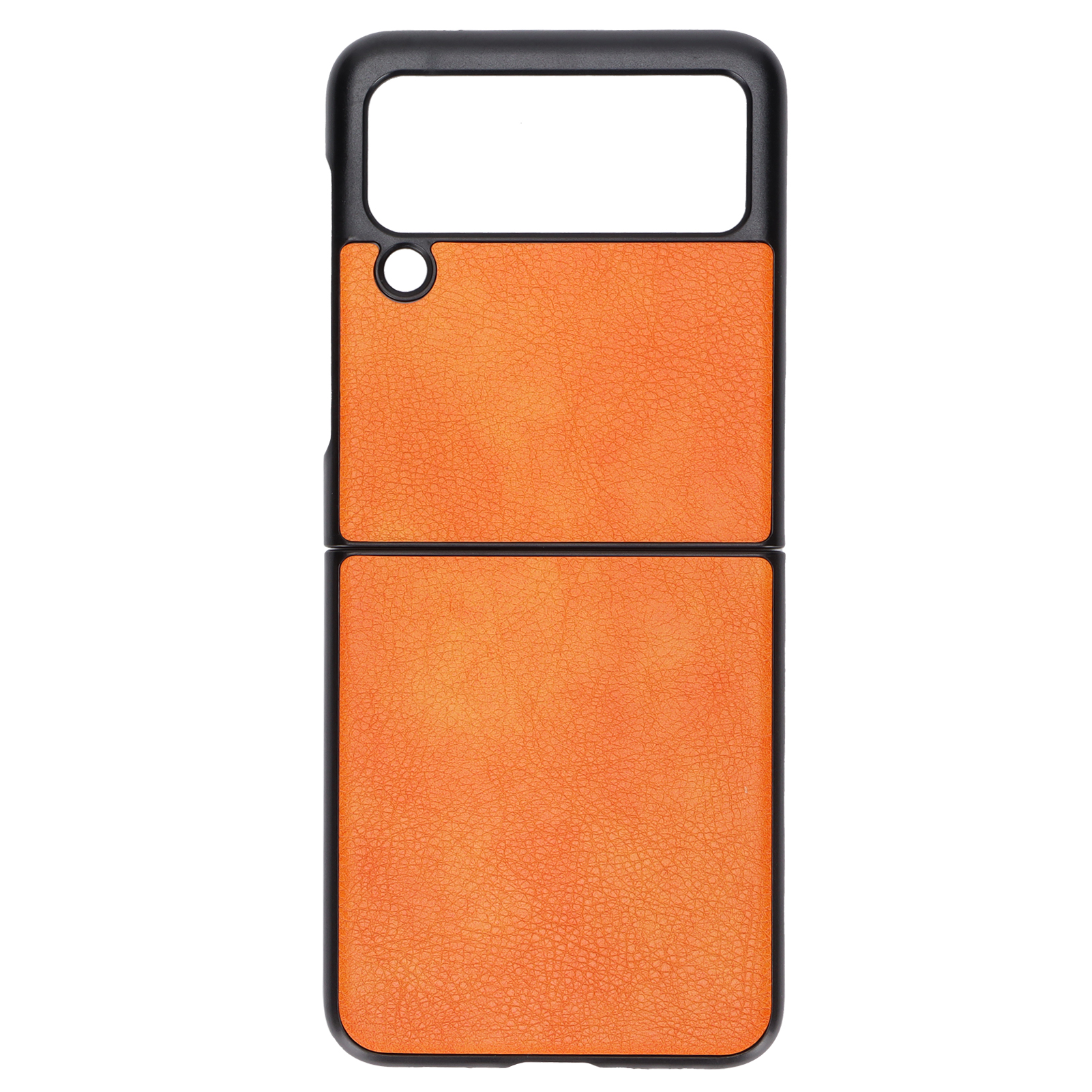 Samsung Galaxy Z Flip 3 Hülle, Rundumschutz, Stoßfest, Litschi-muster, Orangefarbenes Leder