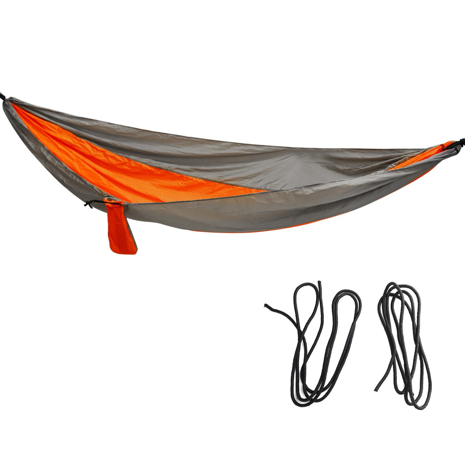 Verlängerbare, Tragbare Hängematte Mit Befestigungsseilen, Für Drinnen Und Draußen, Zum Schaukeln Und Campen, Silbergrau Und Orange